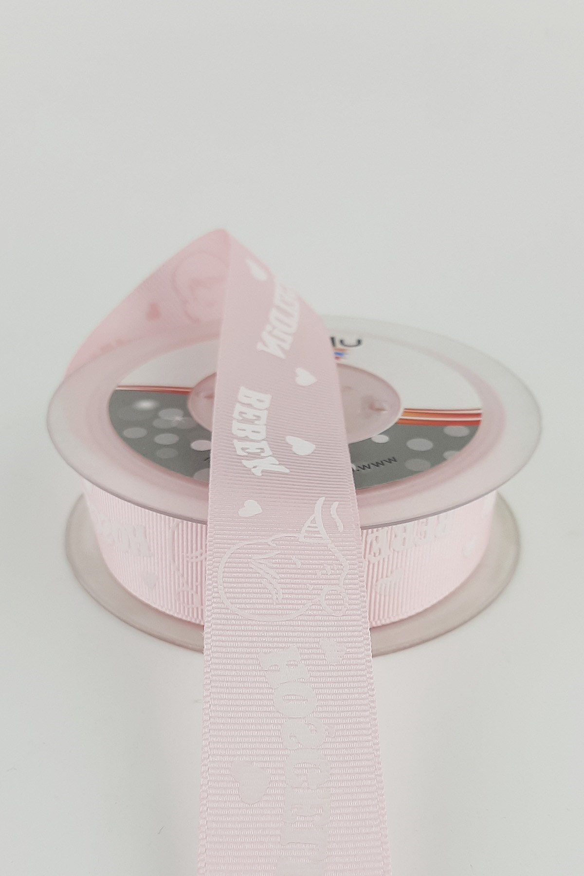 Açık Pembe Hoş Geldin Bebek Baskılı Grogren Kurdele 2,50 cm 20 mt