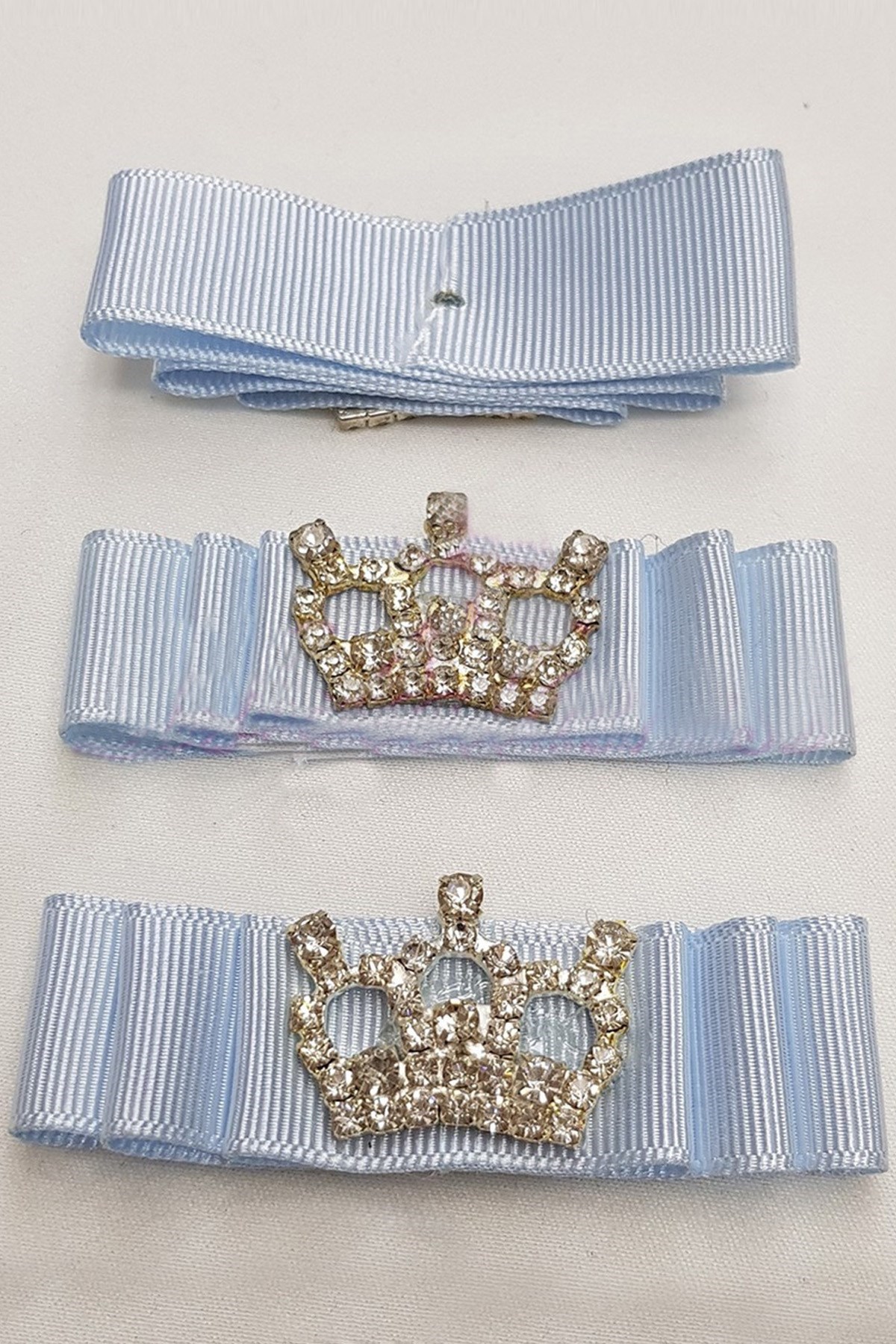Bebek Mavisi Taçlı Süslü Fiyonk 2-7 Cm