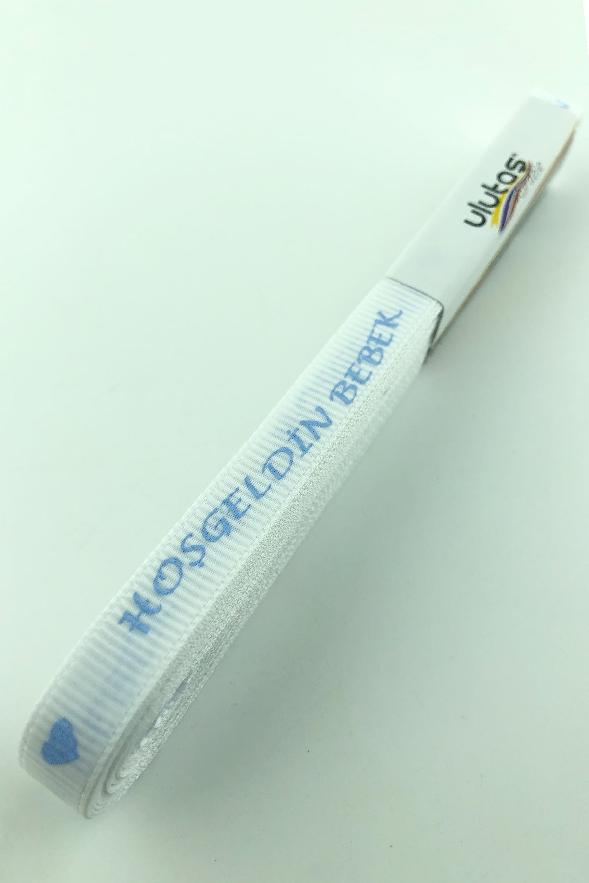 Beyaz Bebe Mavi Hoşgeldin Bebeğim Baskılı Grogren Kurdele 3 cm