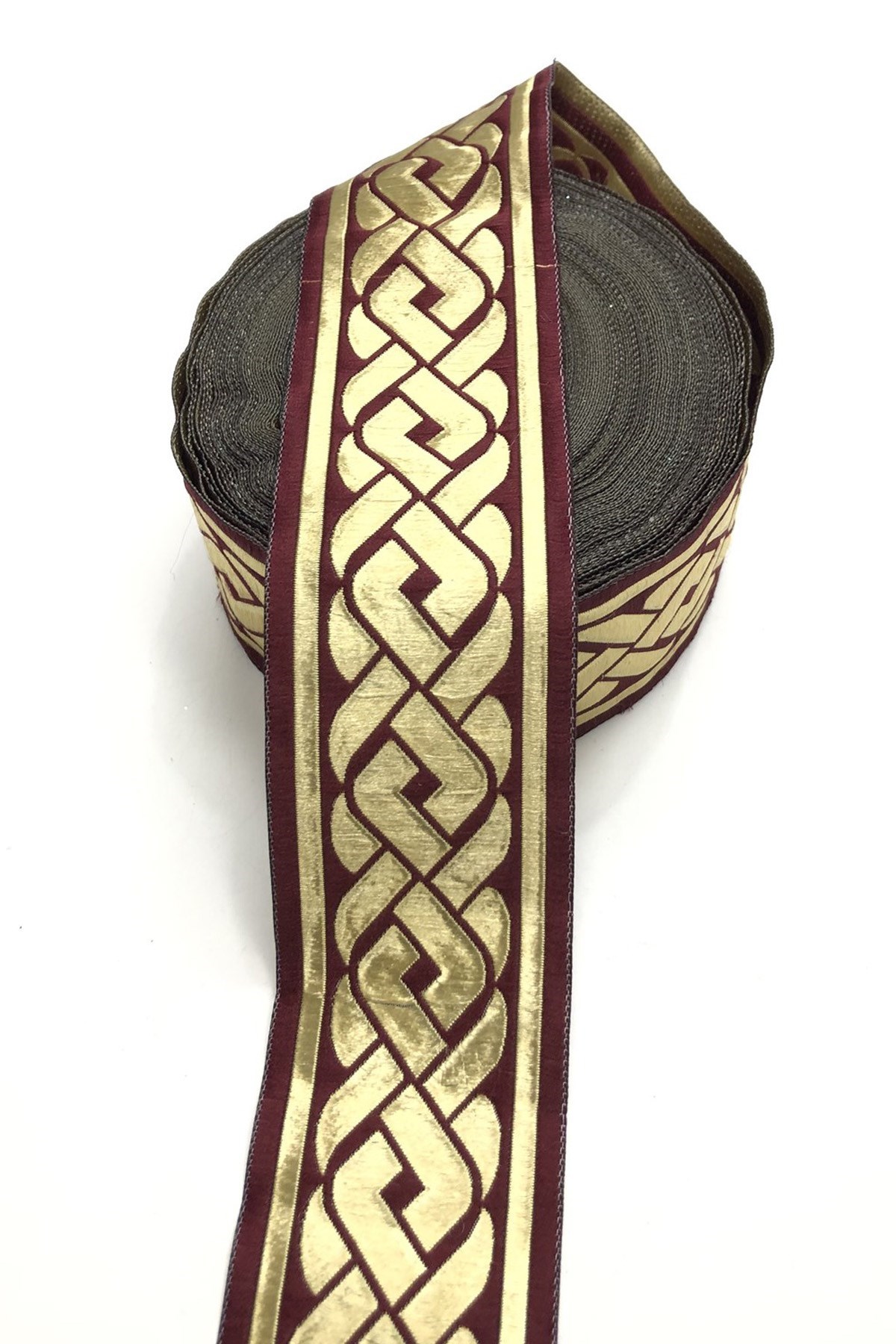 Bordo Desenli Baskılı Kurdele 4,5 cm