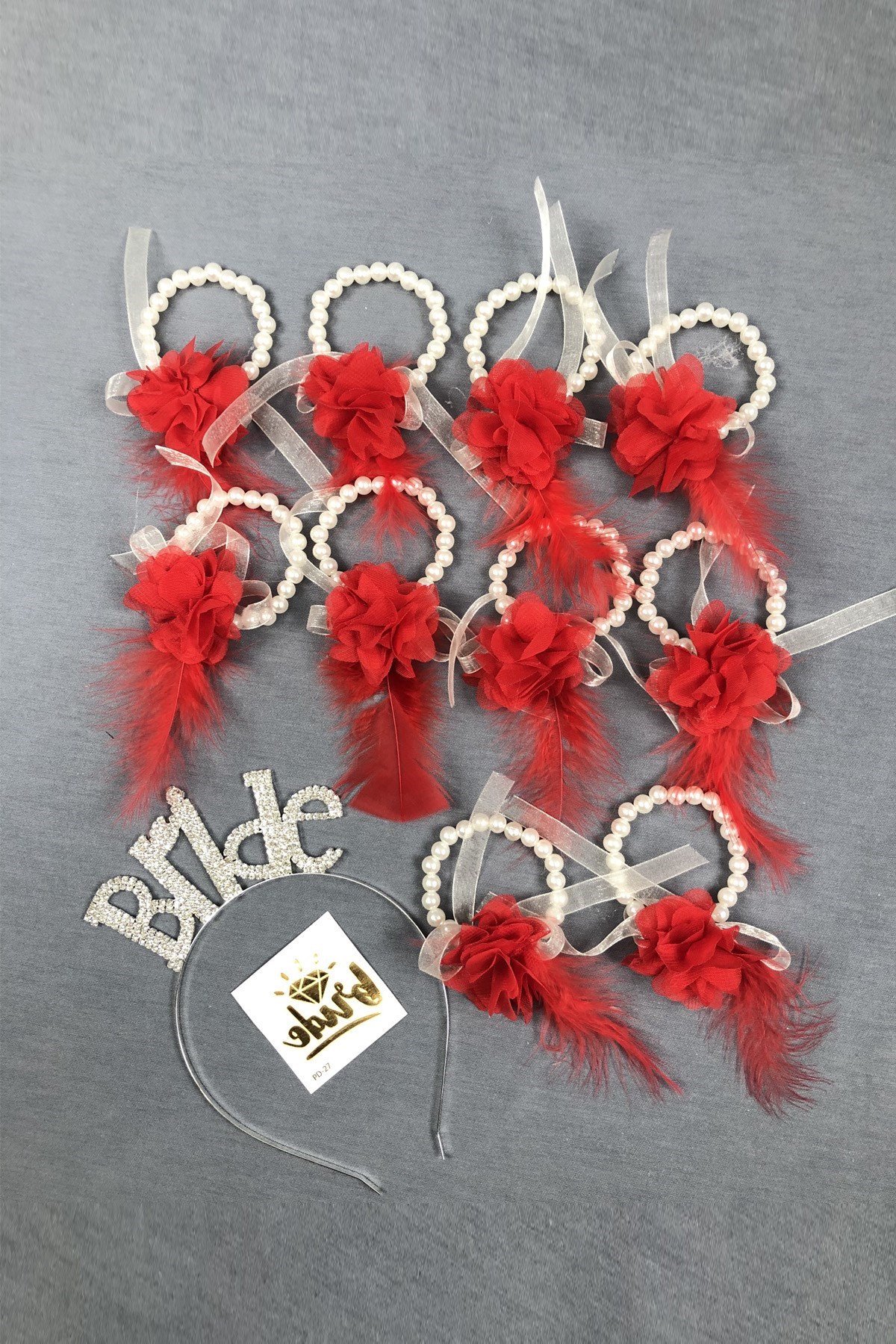 Bride Taç ve Lazer Çiçekli Nedime Bileklik Seti