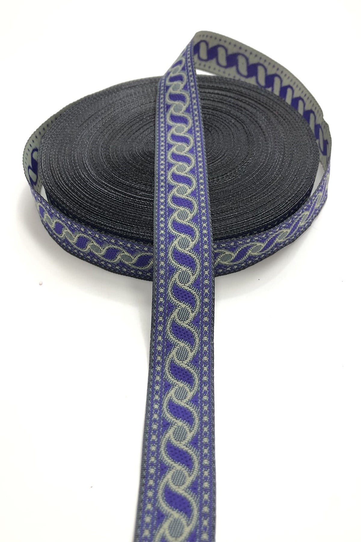 Desenli Lacivert Baskılı Kurdele 2 cm
