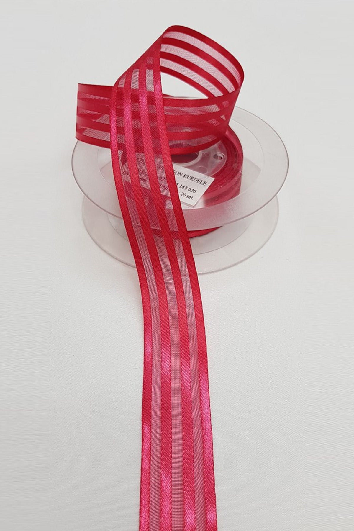 Fuşya Saten Çizgili Şifon Kurdele  2,5Cm