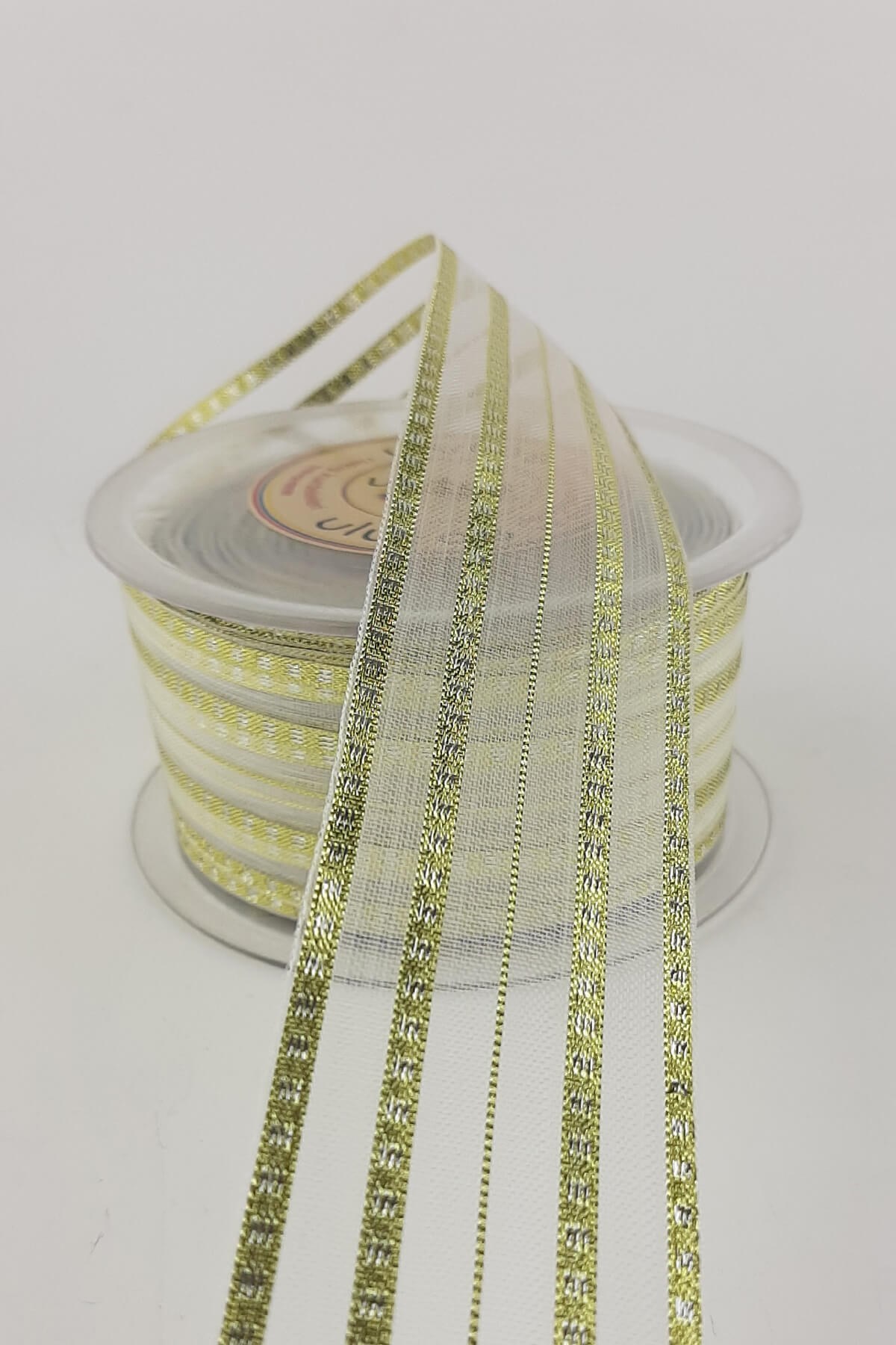 Gold Çizgili Fantezi Şifon Kurdele 25 mt 4 Cm