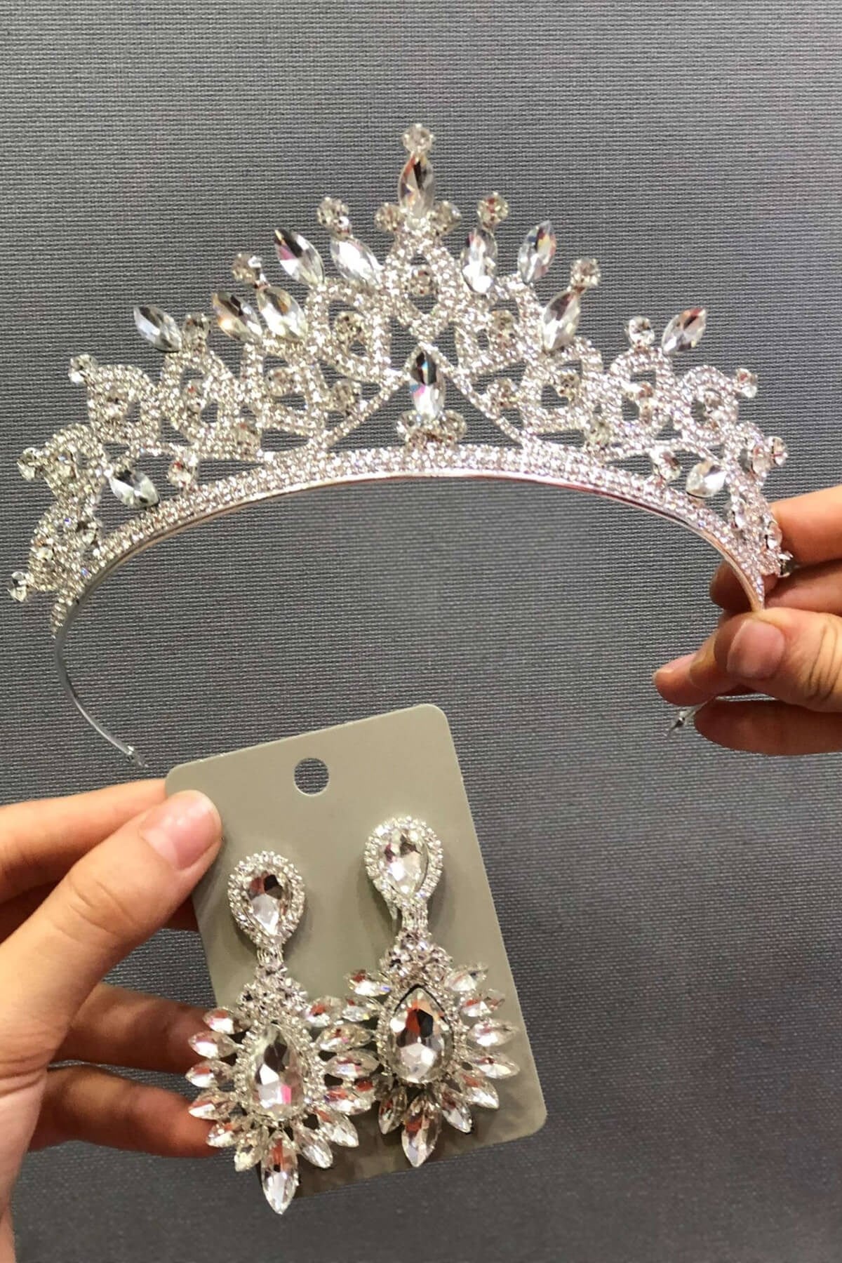 Gümüş Gelin Tacı ve Küpe Seti