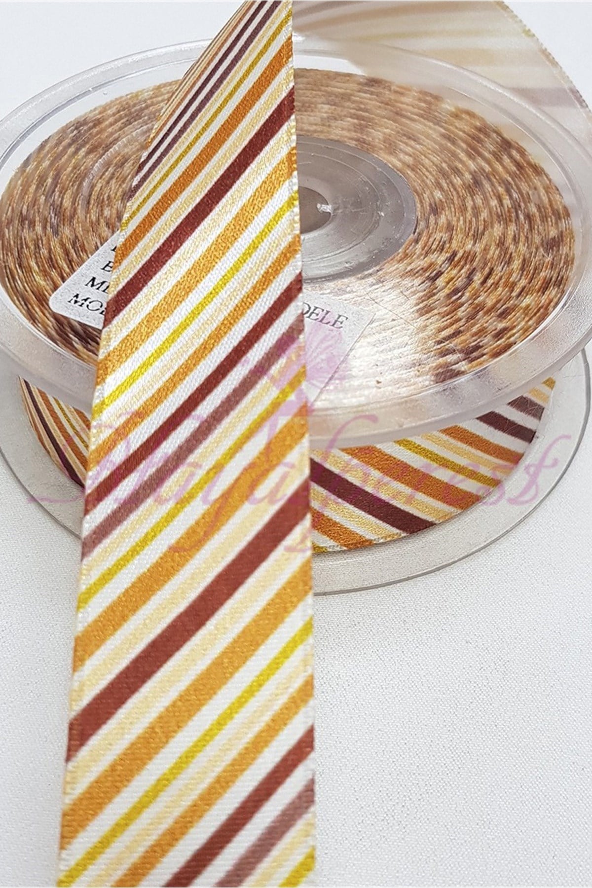Kahve Çizgili Baskılı Saten Kurdele 2,5Cm
