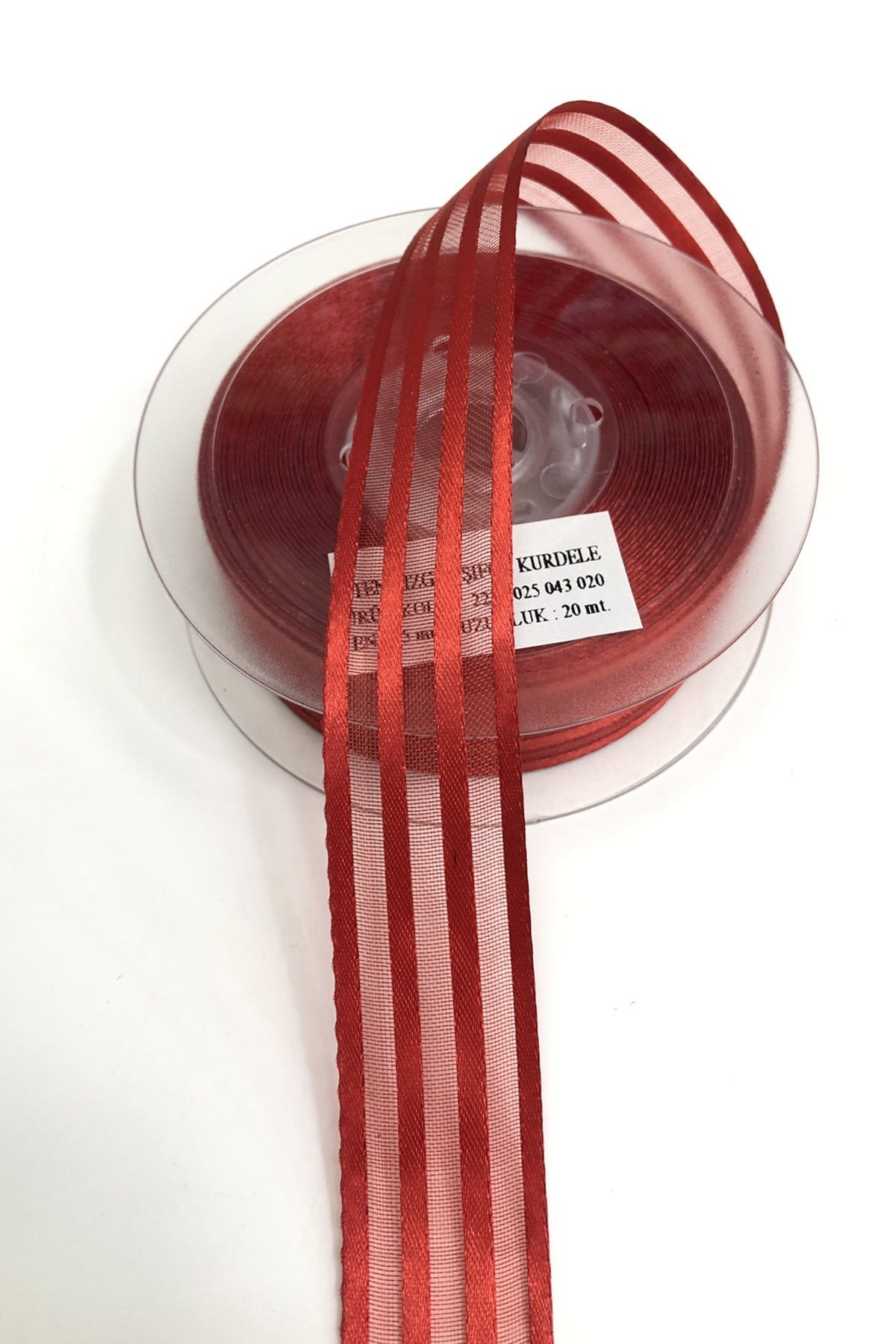 Kırmızı Renk Çizgili Organze Kurdele