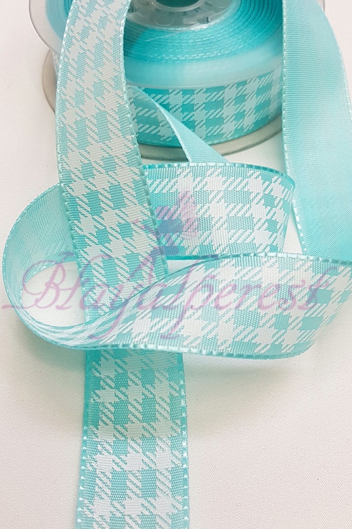 Mint Yeşili Kare Baskılı Tafta Kurdele 2,5Cm