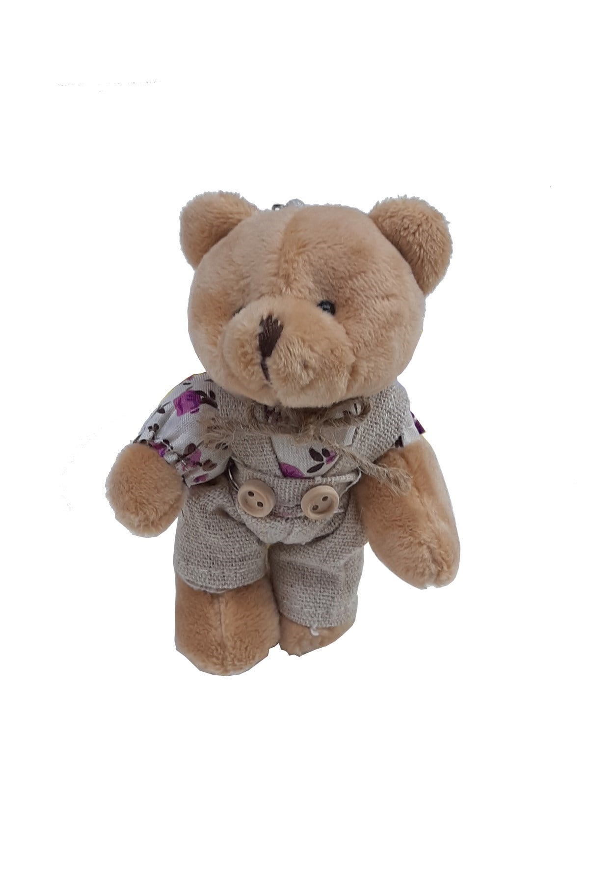 Mor Kıyafetli Erkek Peluş Ayıcık 12 cm