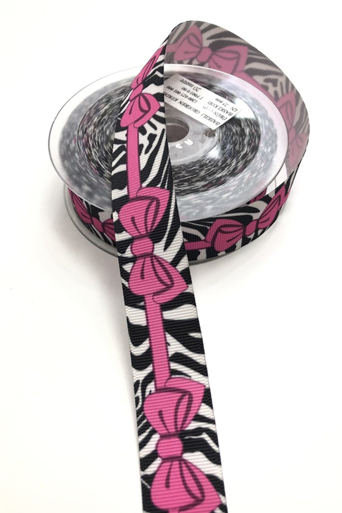 Pembe Fiyonk Desenli  Grogren Kurdela 2,5 cm 