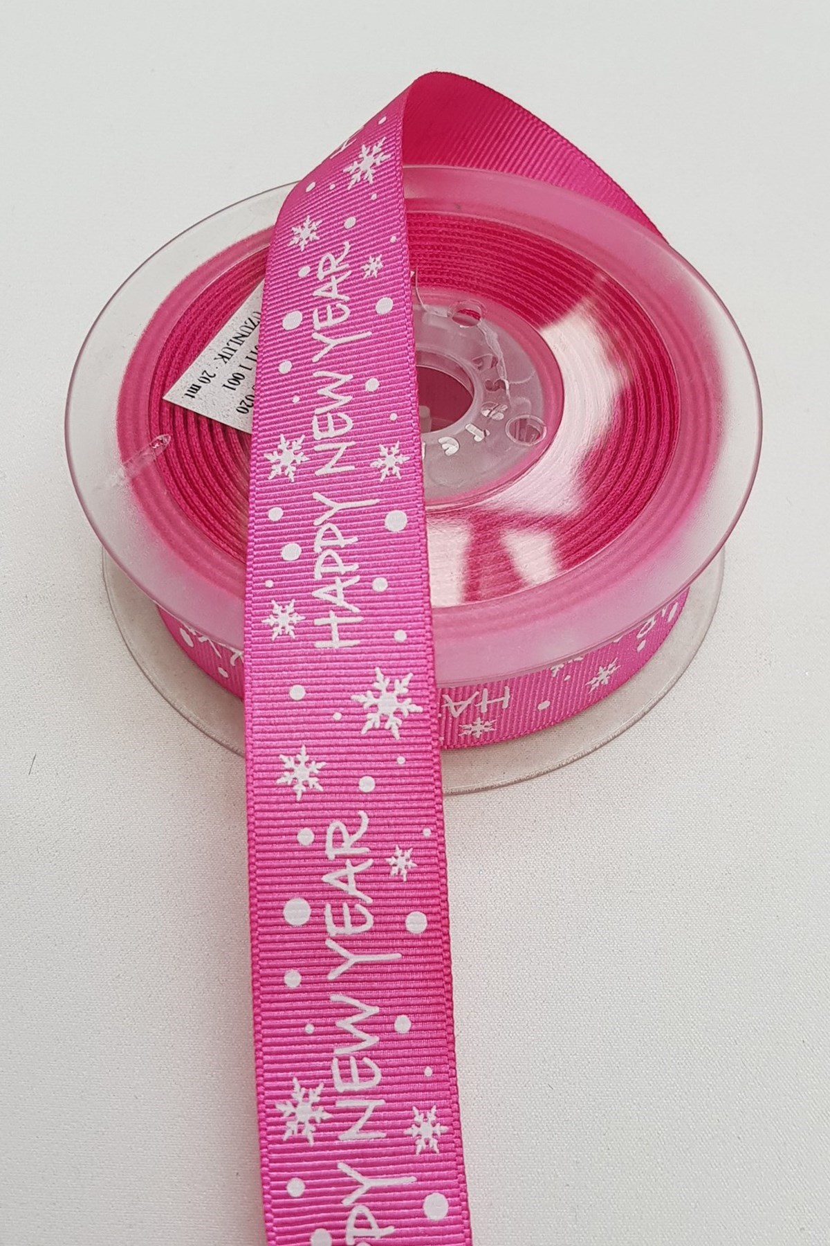 Pembe Happy New Year Yılbaşı Grogren Kurdele 2,5 cm