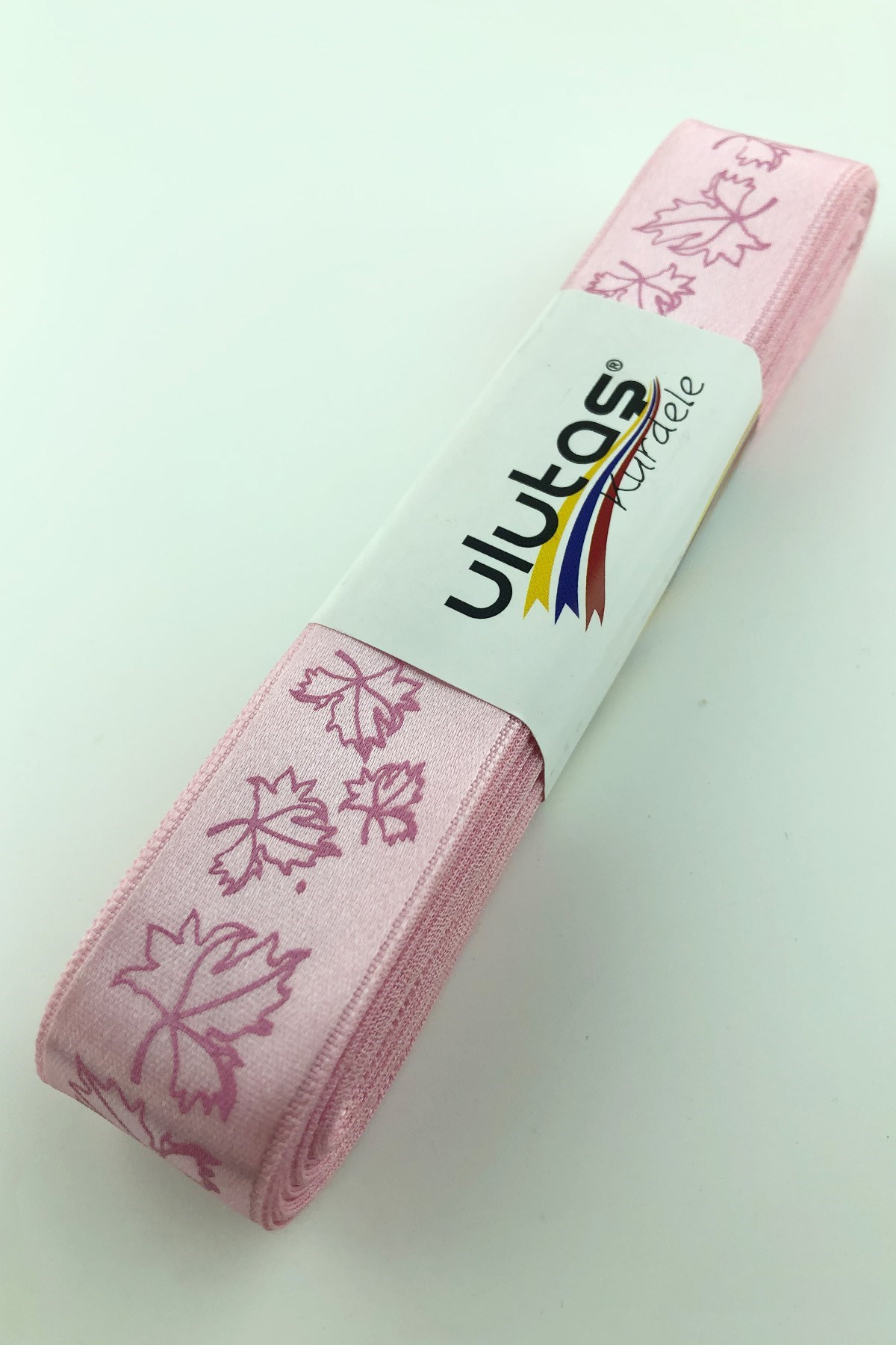 Pembe Yaprak Baskılı Saten Kurdele 2,5 cm