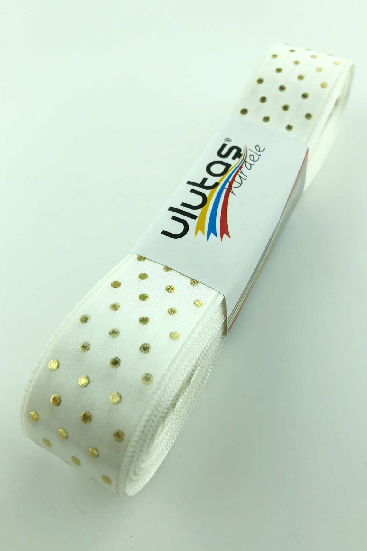 Puantiyeli Gold Varak Baskılı Saten Kurdele 2,5 cm