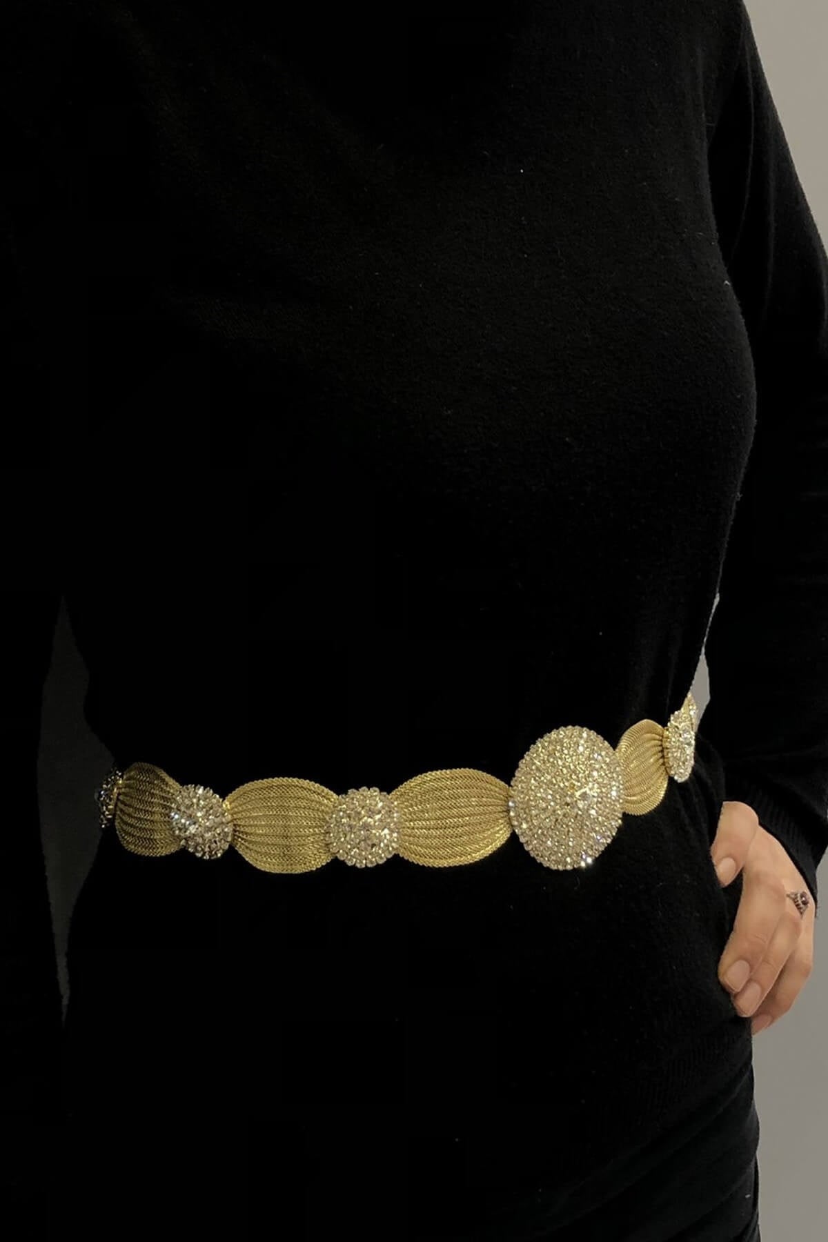 Sarı Hasırlı Taşlı Arnavut Şalvar Kemeri
