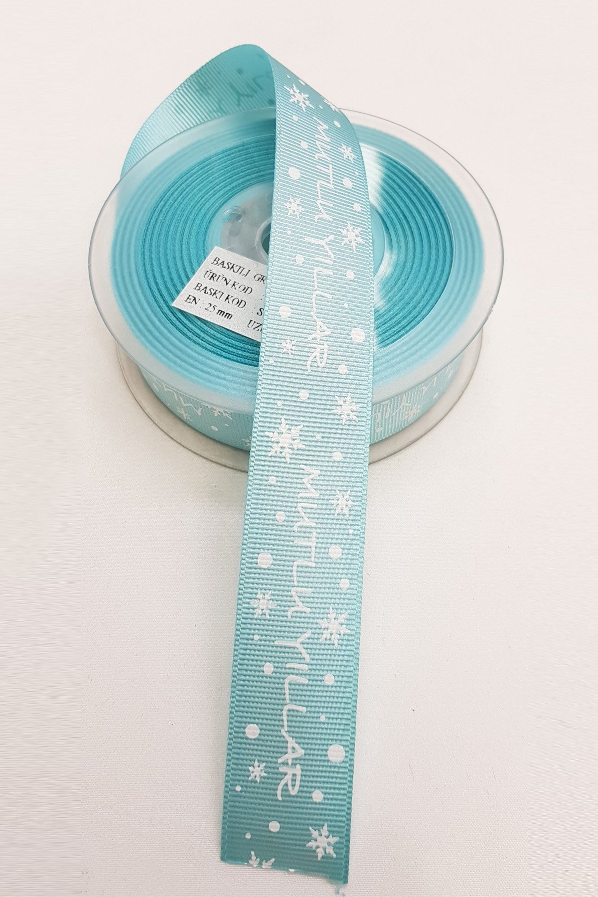 Su Yeşili Mutlu Yıllar Yılbaşı Saten Kurdele 2,5 cm