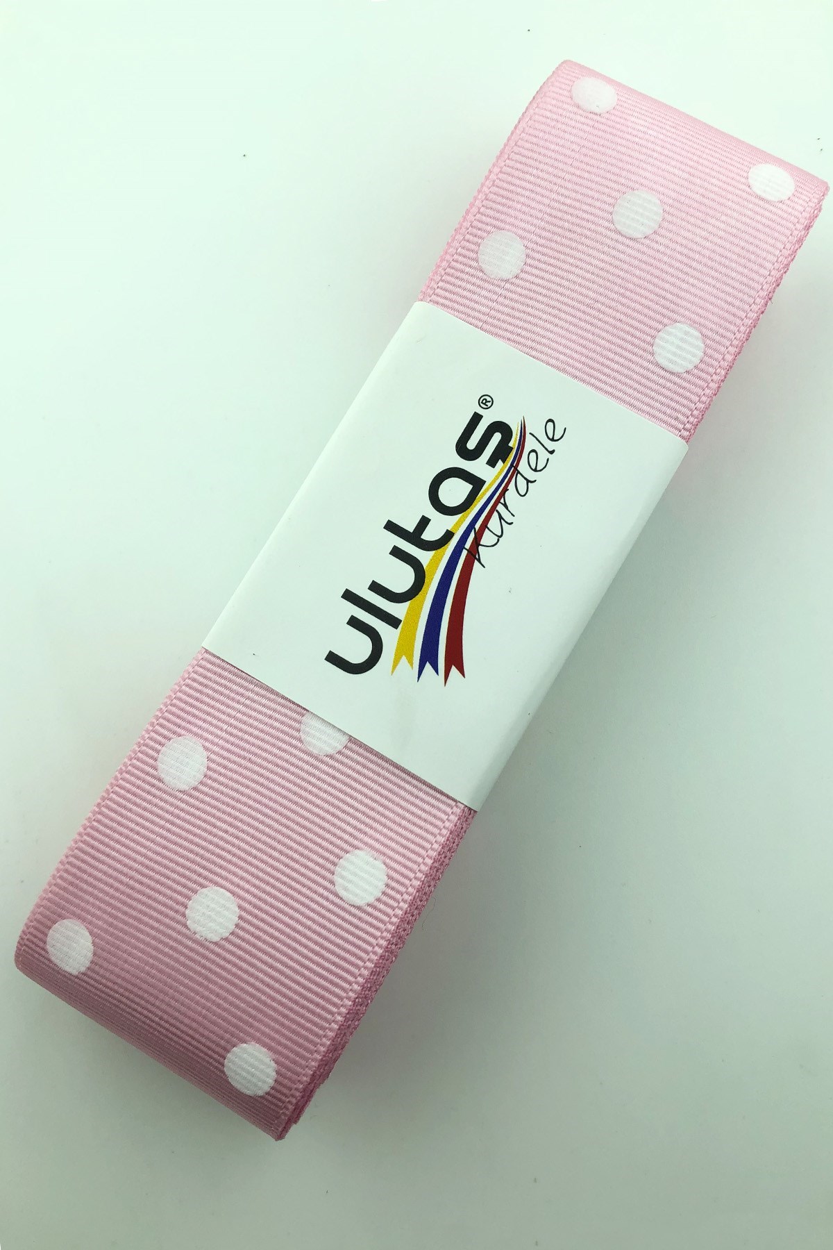 Toz Pembe Beyaz Puantiyeli Grogren Kurdele 4 cm