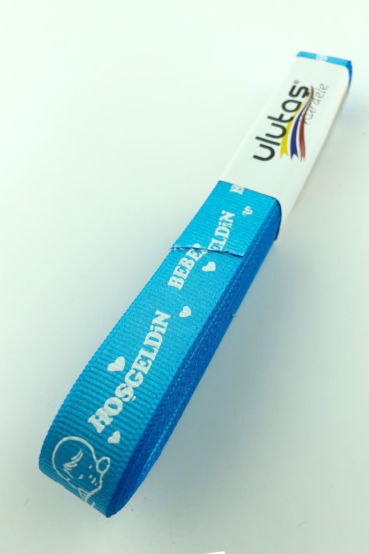 Turkuaz Hoşgeldin Bebeğim Baskılı Grogren Kurdele 1,5 cm