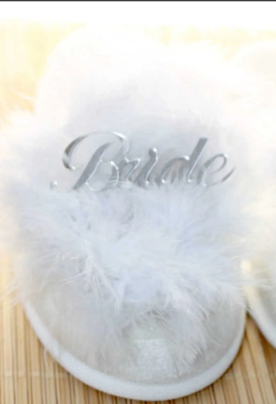 Tüylü Bride Terlik Gümüş Gelin Terliği