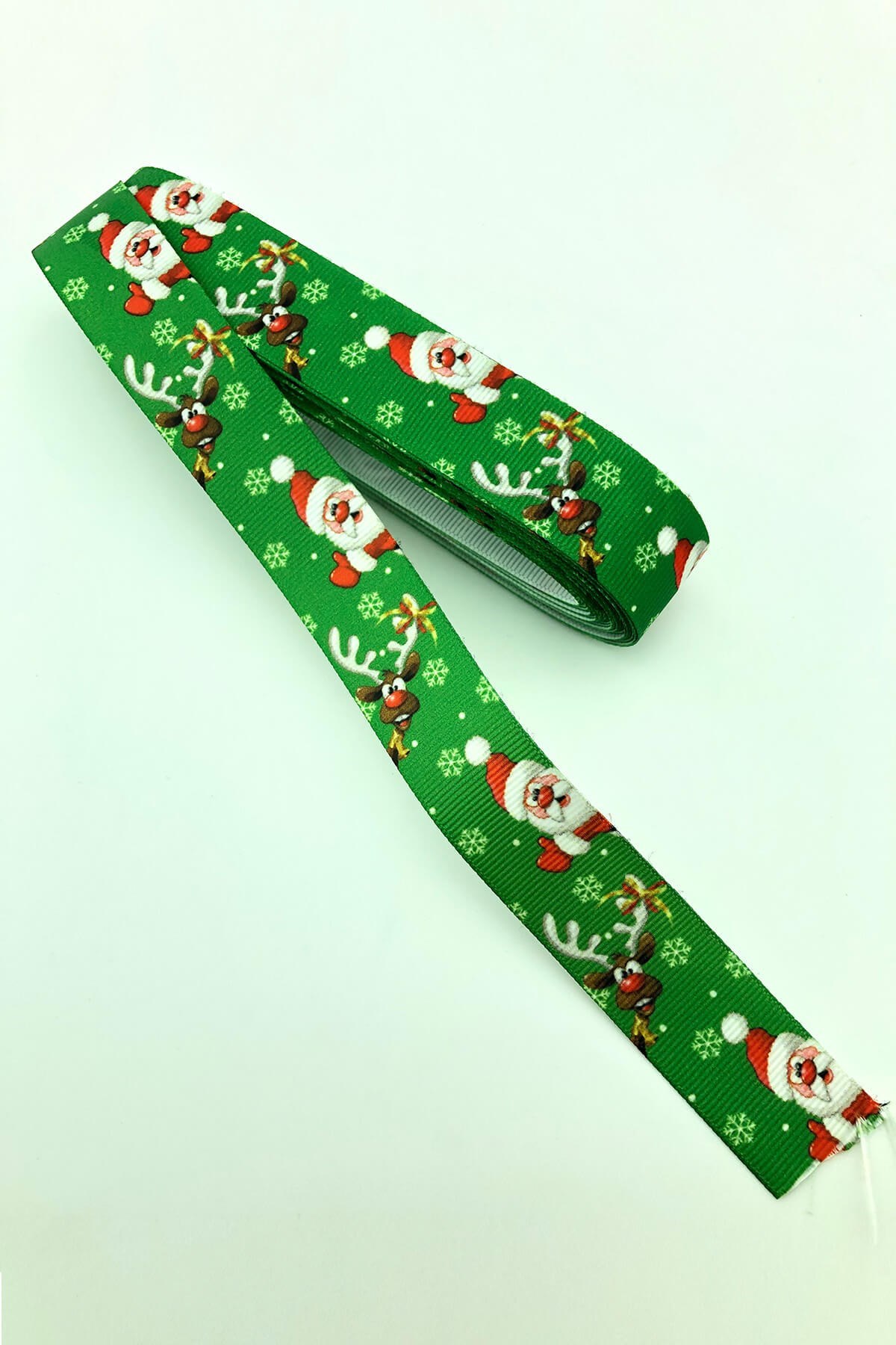 Yeşil Geyikli Noel Baba Baskılı Yılbaşı Kurdelesi 10 Mt