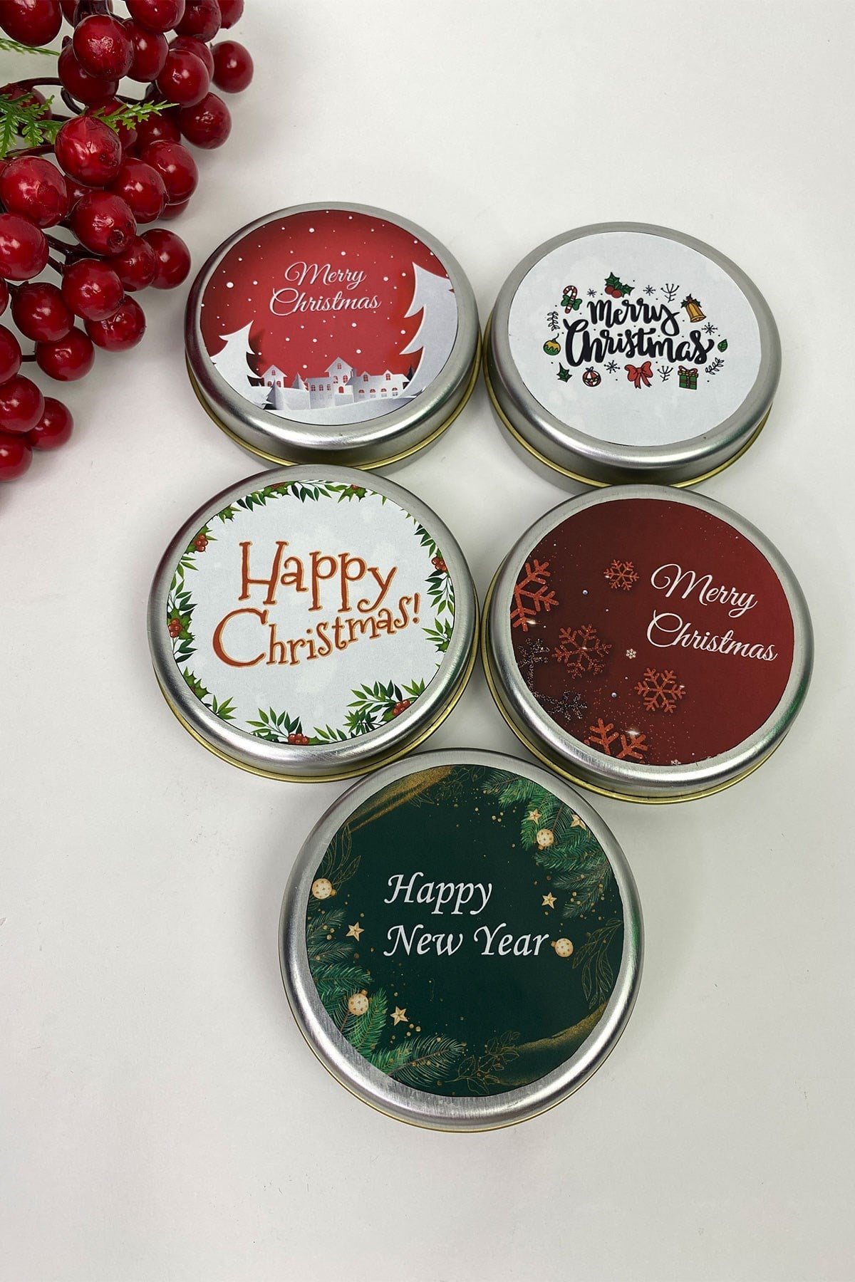 Yılbaşı Özel 5li Gümüş Mum Set 
