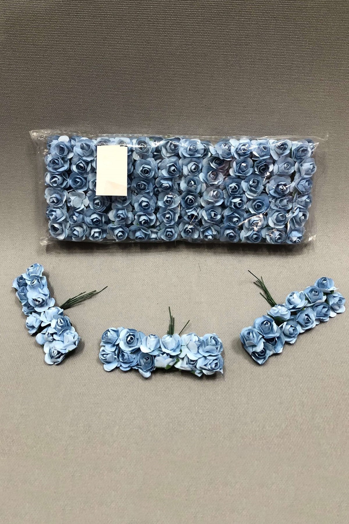  Bebe Mavi Kağıt Gül Çiçek 1 paket 144 lü 