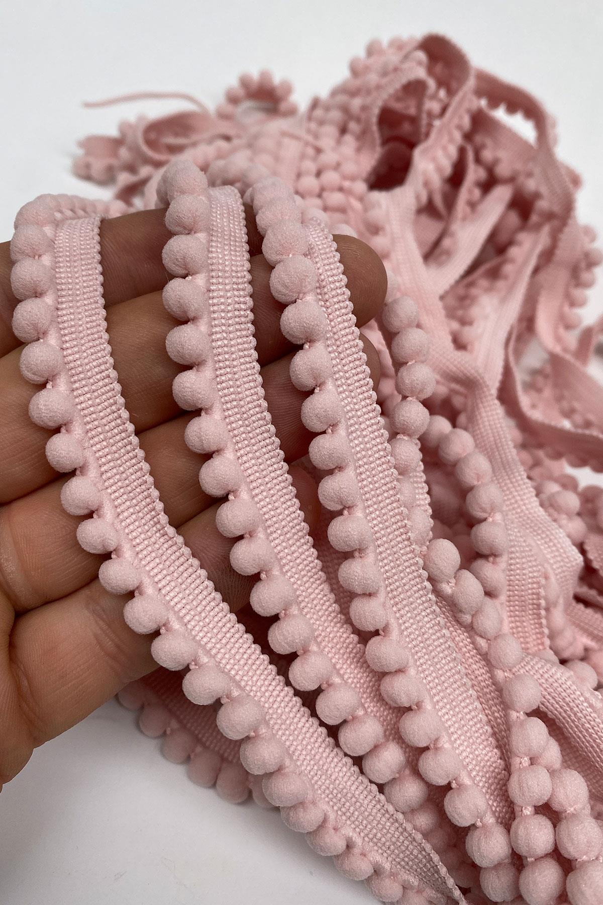 Açık Pembe Sık Küçük İnce Ponpon Şerit 