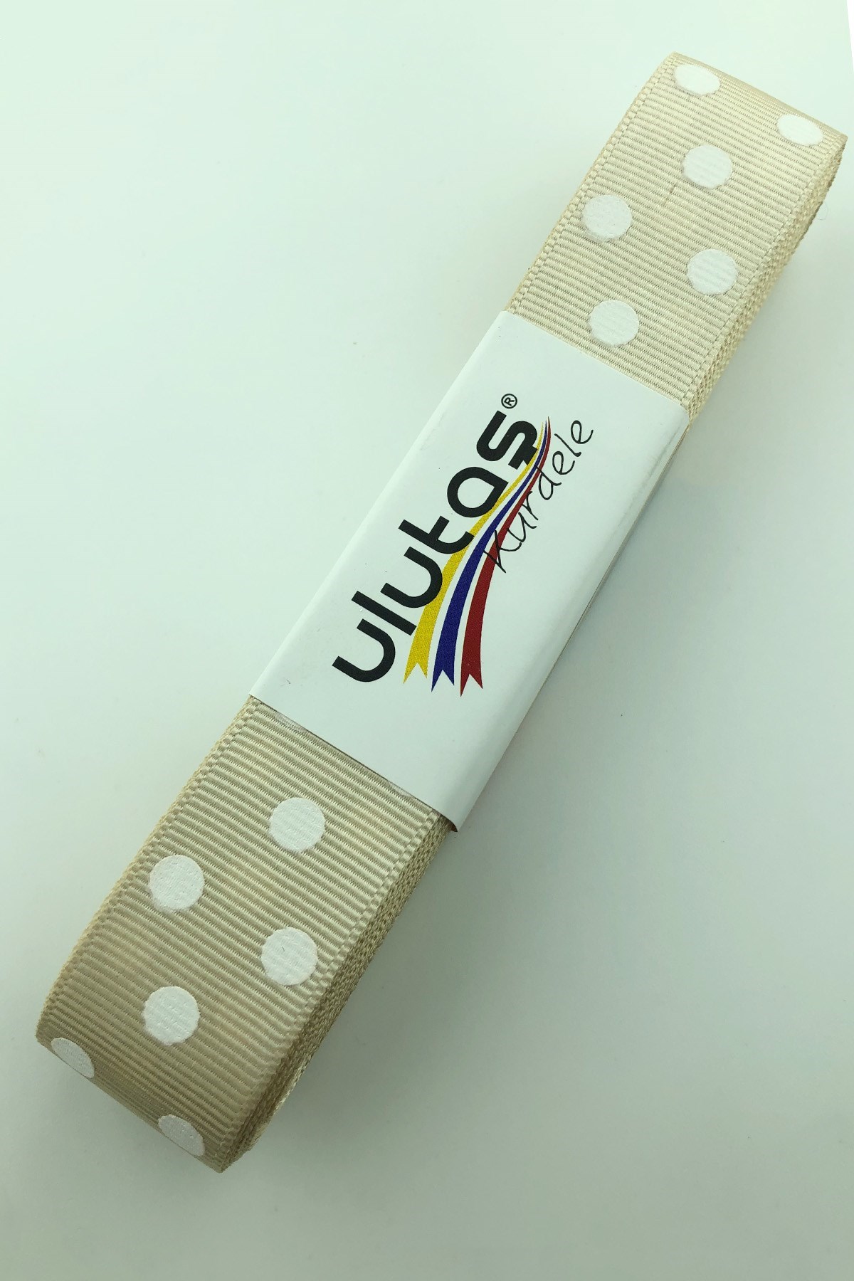 Açık Vizon Beyaz Puantiyeli Grogren Kurdele 2.5 cm