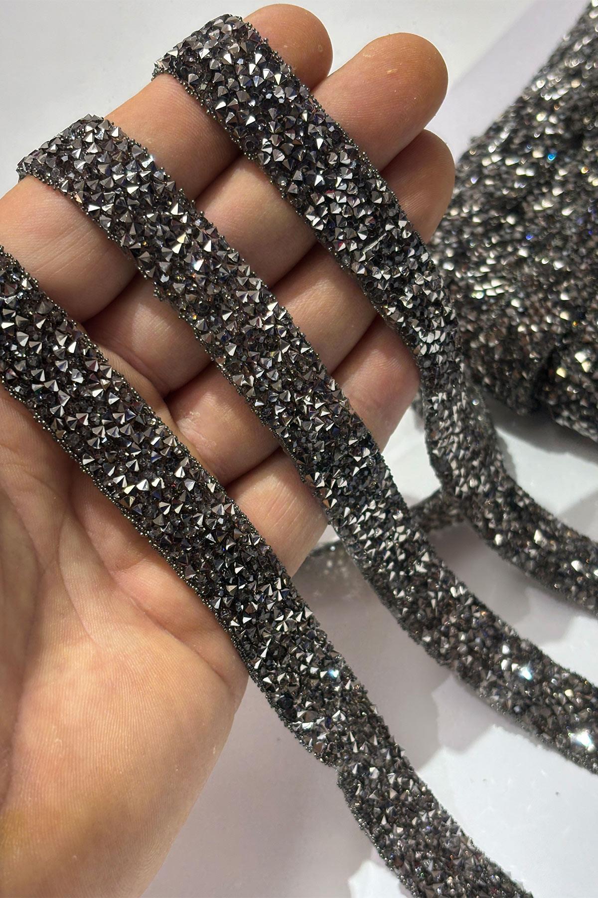 Antrasit Gri Ütüyle Yapışan Şerit Taş Boncuk1,5 Cm