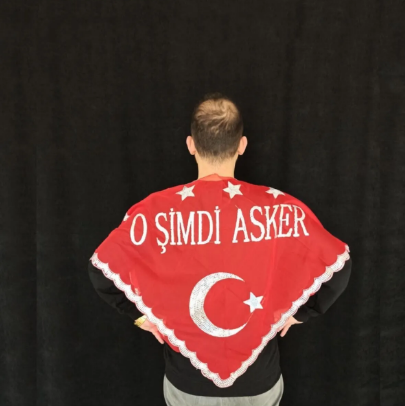 Asker Şalı O Şimdi Asker Yazılı Şal