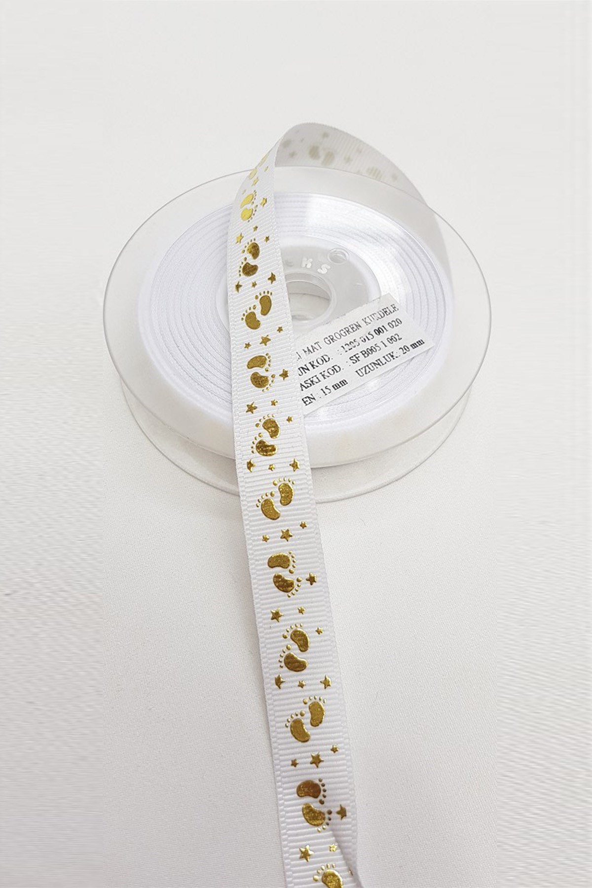 Beyaz Altın Sarısı Grogren Kurdele Bebek Temalı 1,5 cm