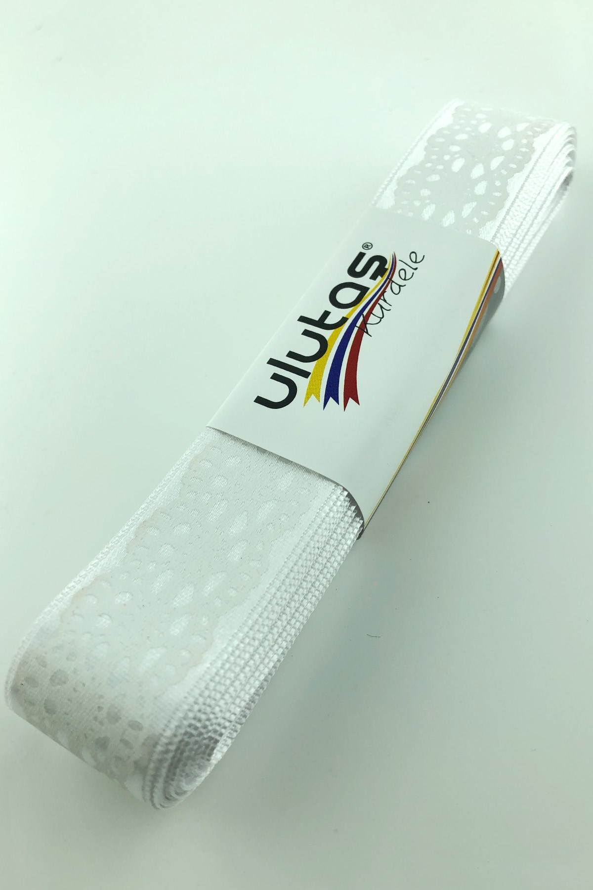 Beyaz Desenli Saten Kurdele 2,5 cm