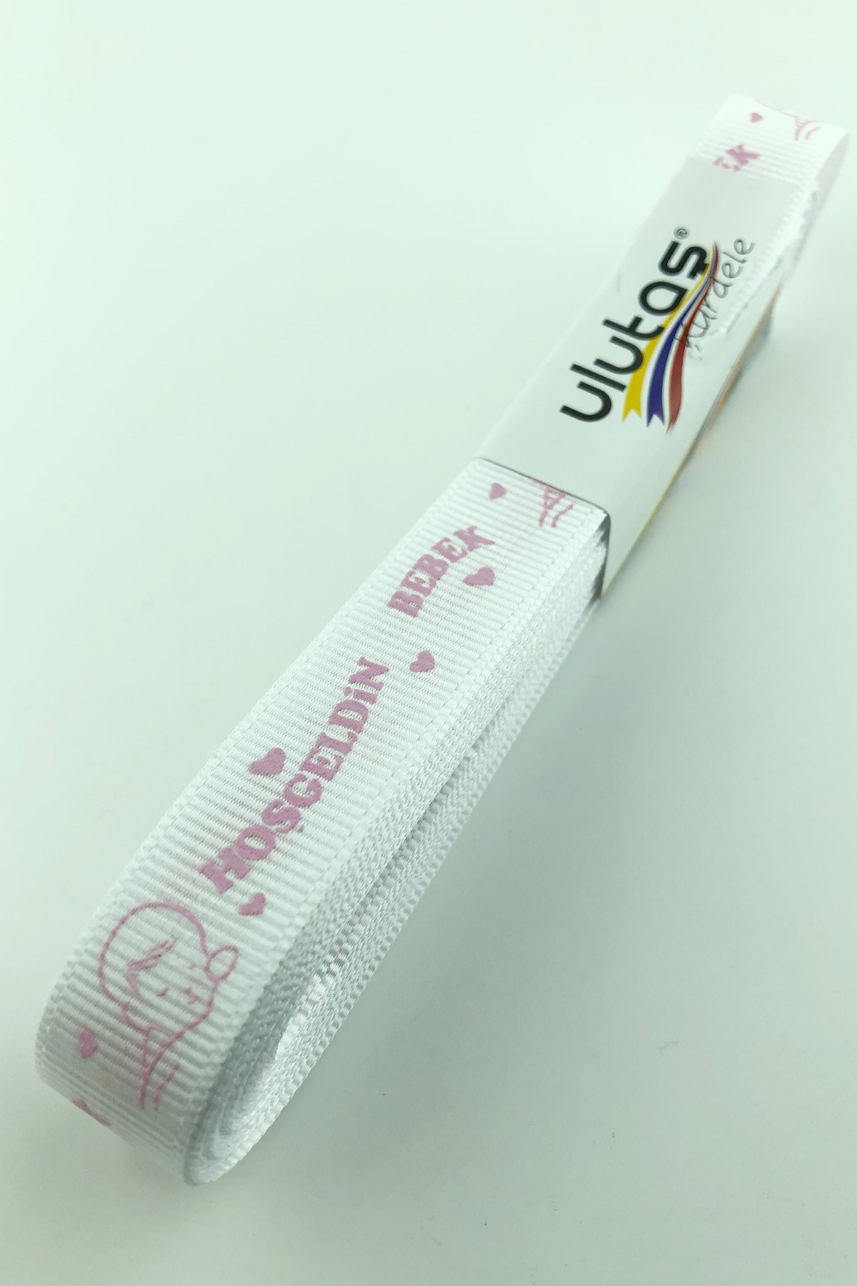 Beyaz Pembe Hoşgeldin Bebeğim Baskılı Grogren Kurdele 1,5 cm