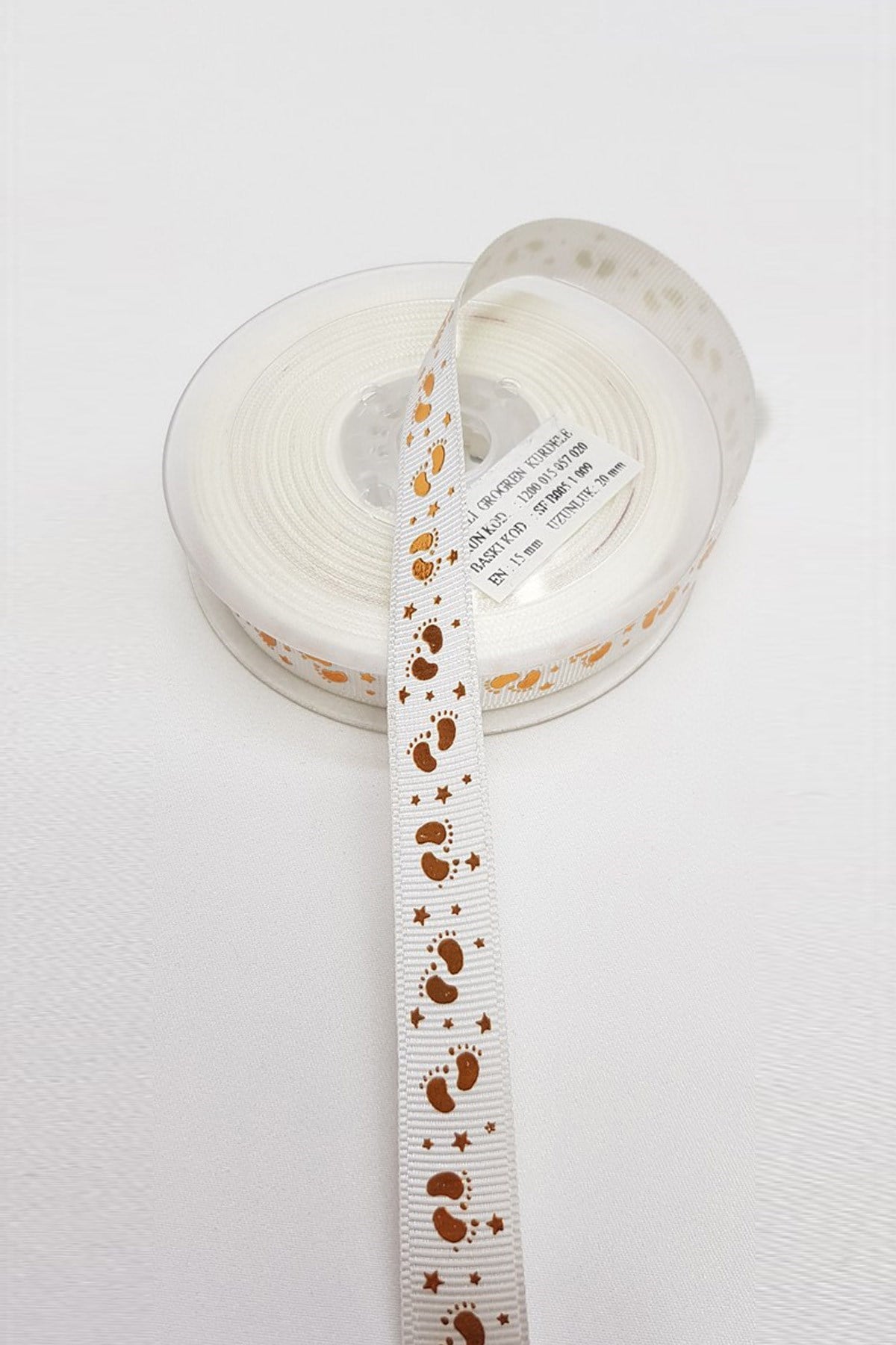 Beyaz Sarı Grogren Kurdele Bebek Temalı 1,5 cm
