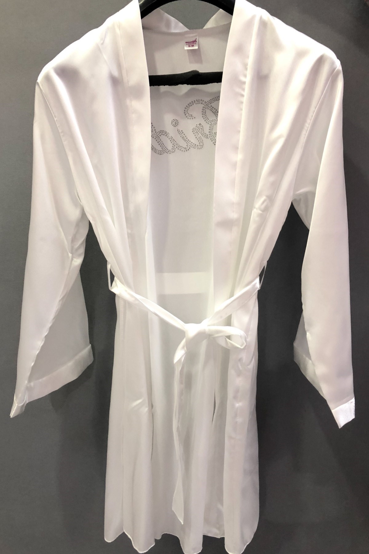 Beyaz Saten Bride Taşlı Sabahlık