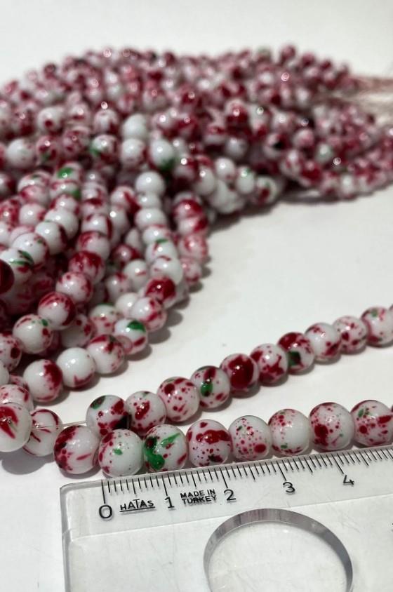 Bordo Desenli Dizi Cam Boncuk 8 Mm