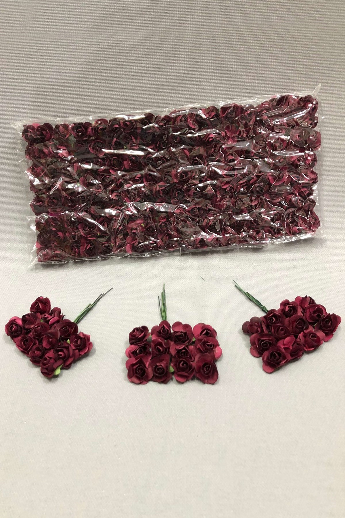 Bordo Kağıt Gül Çiçek 1 paket 144 lü 