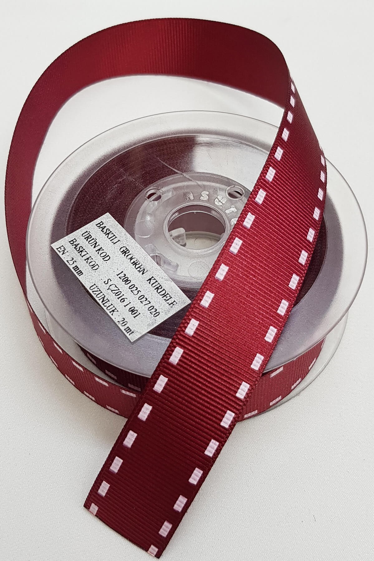 Bordo Şerit Baskılı Grogren Kurdele 2,5Cm