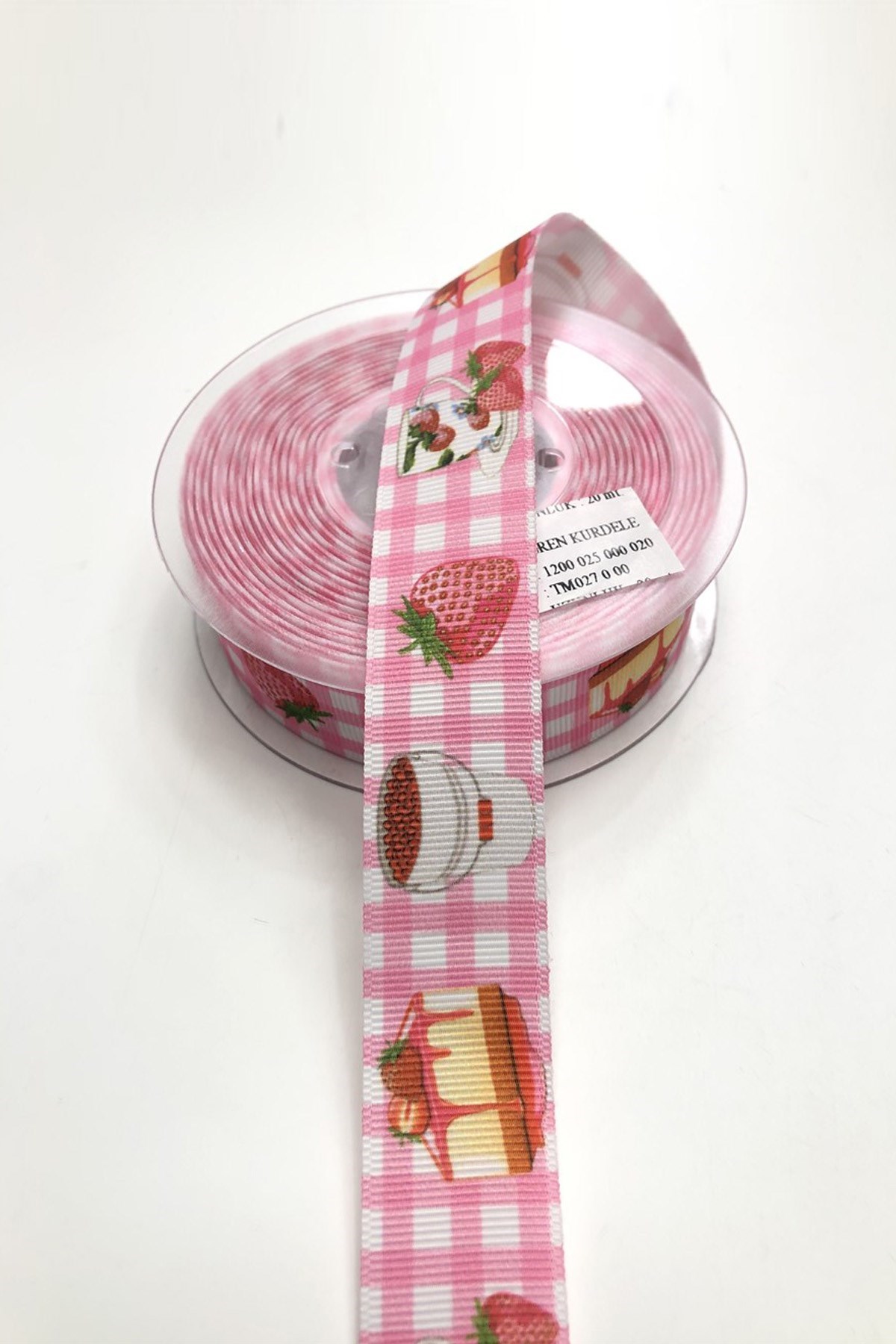 Çilek Desenli  Grogren Kurdela 2,5 cm 1 mt