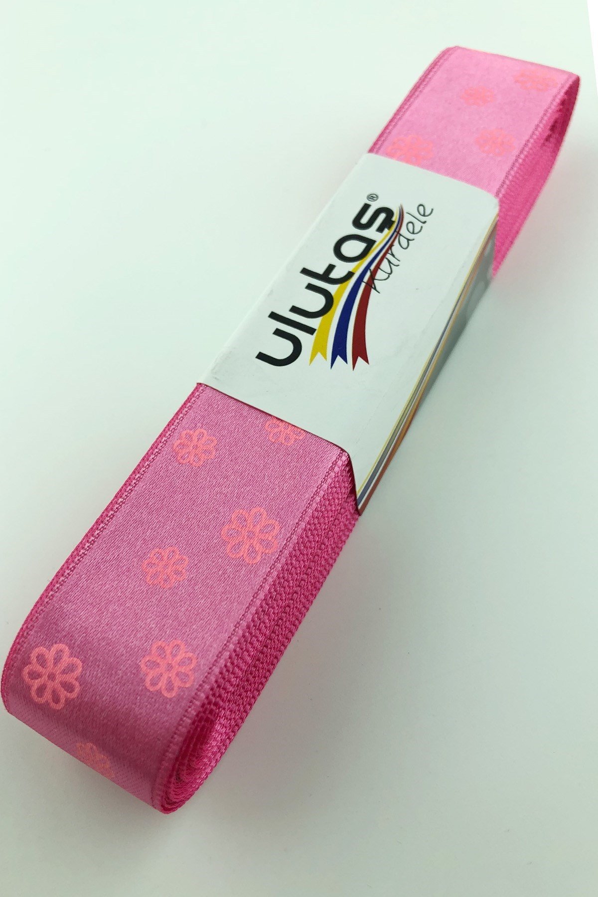 Fuşya Papatya Baskılı Saten kurdele 2,5 cm