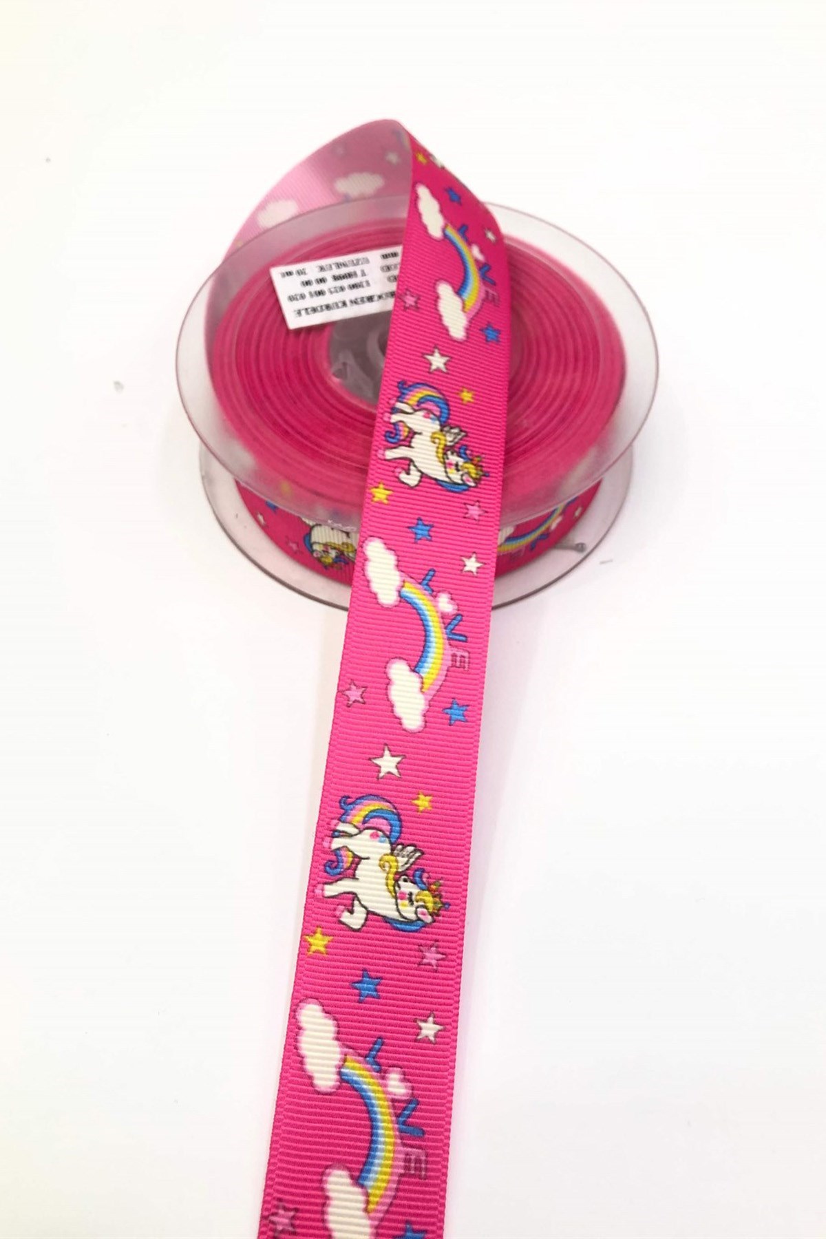 Fuşya Unicorn Desenli Grogren Kurdele 2,5Cm