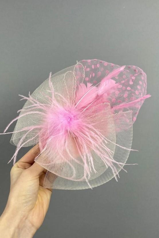 Gelin Aksesuar Pembe Puantiyeli Vualet Parti Ve Nikah Şapkası