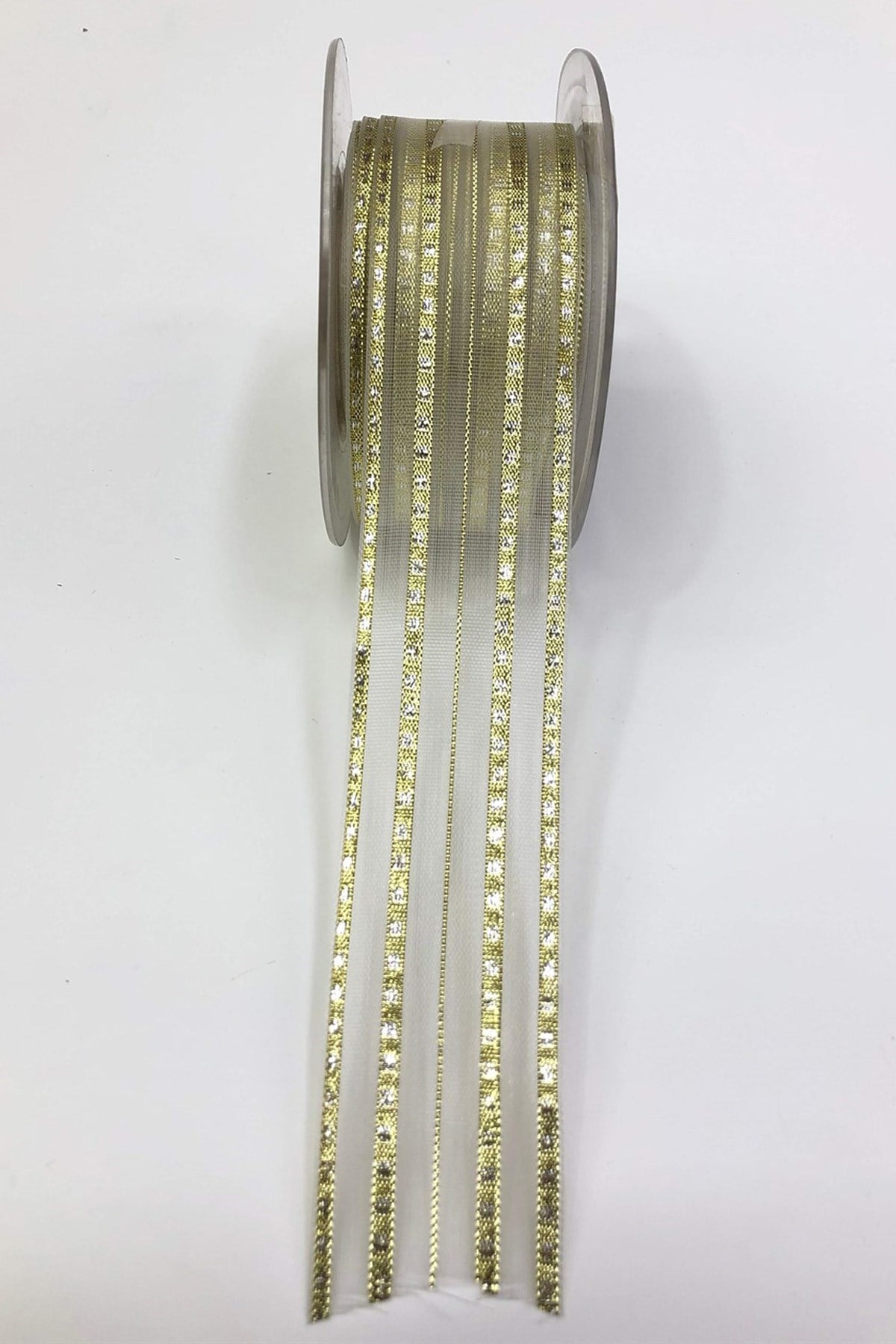 Gold Şeritli Organze Simli Kurdele 4Cm