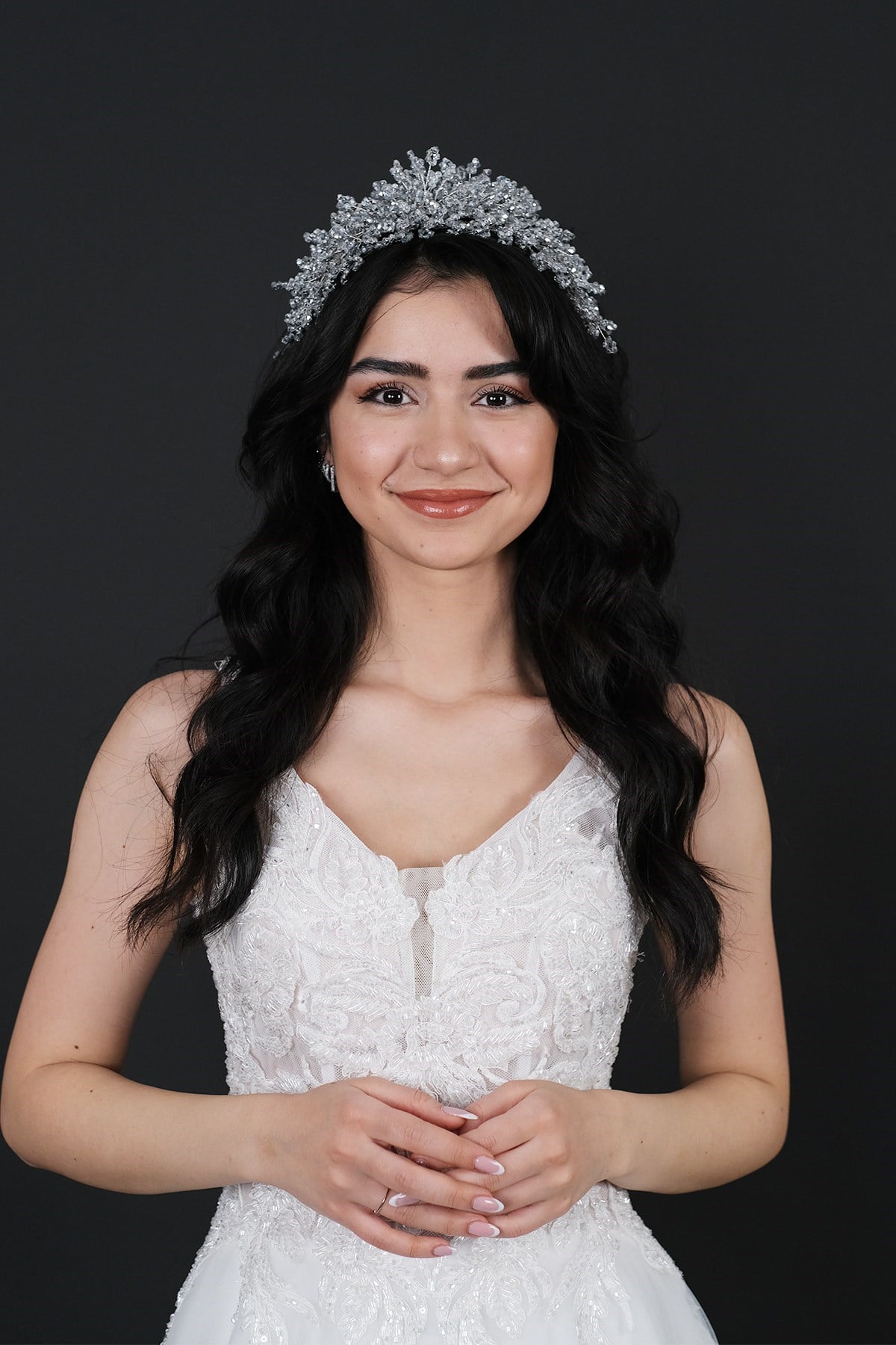 Gümüş Nilsu Boncuklu Gelin Tacı ve Türban Aksesuarı