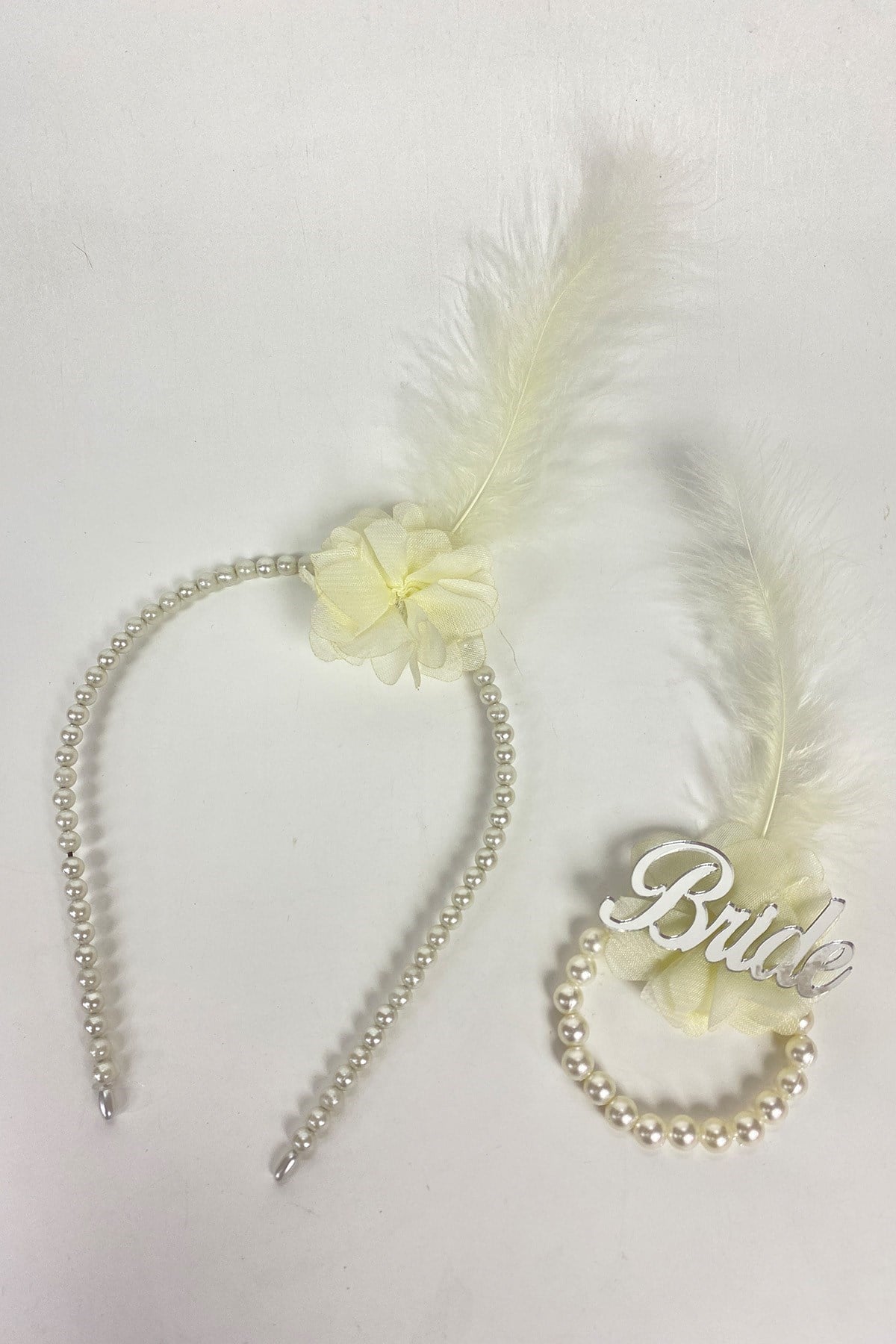 İncili Gelin Tacı 1 Adet Bride Tüylü Bileklik 1 Adet