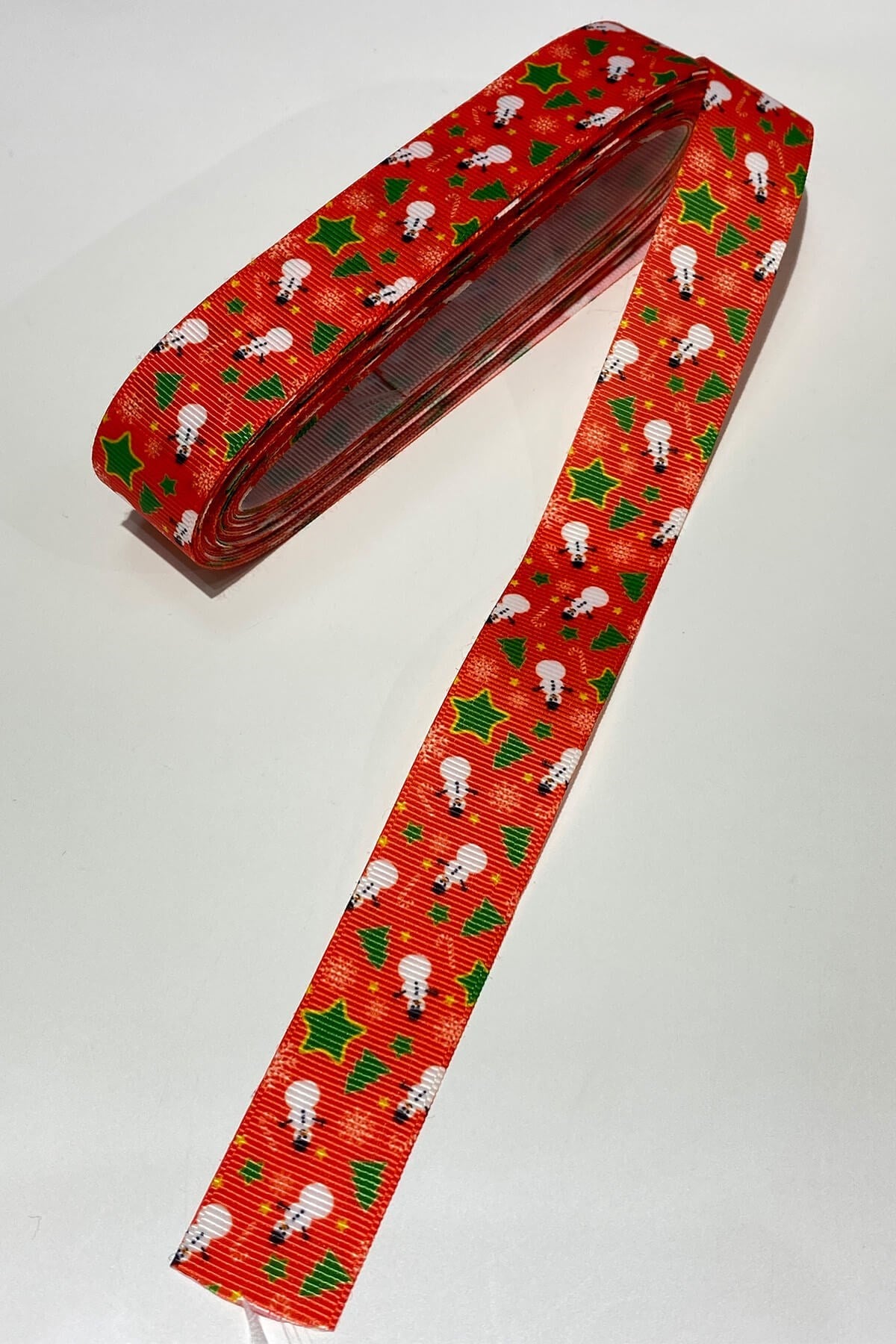 Kırmızı Kardanadam Motifli Yılbaşı Kurdelesi 10 mt 2.5 Cm