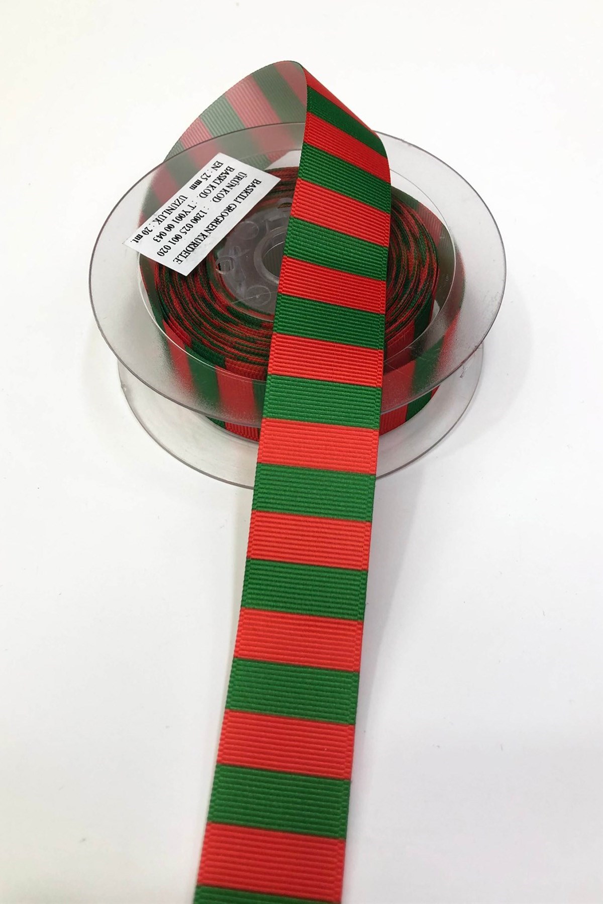 Kırmızı Yeşil Çizgi Baskılı Grogren Kurdele 2,5Cm