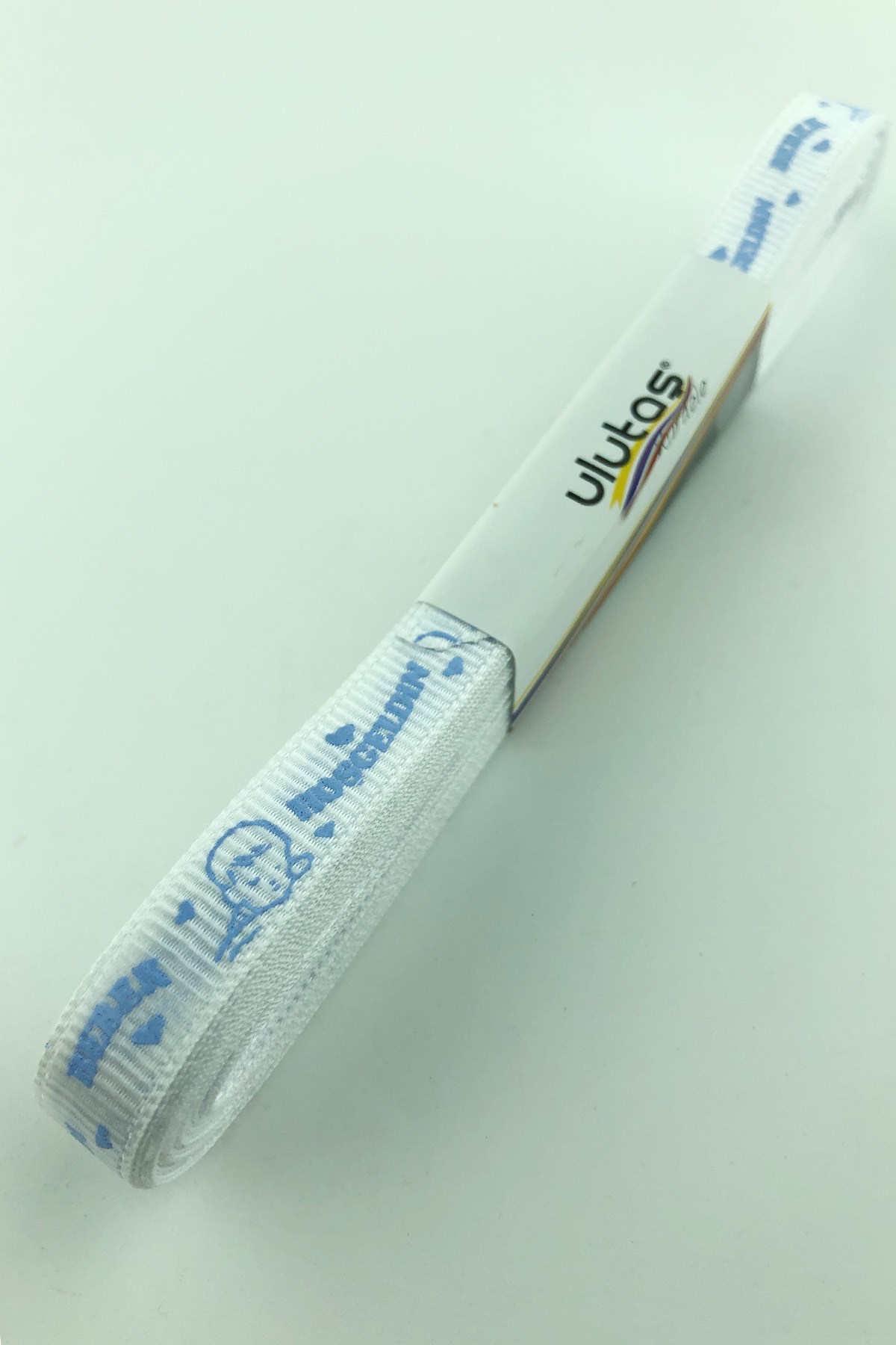 Krem Bebe Mavi Hoşgeldin Bebeğim Baskılı Grogren Kurdele 1 cm