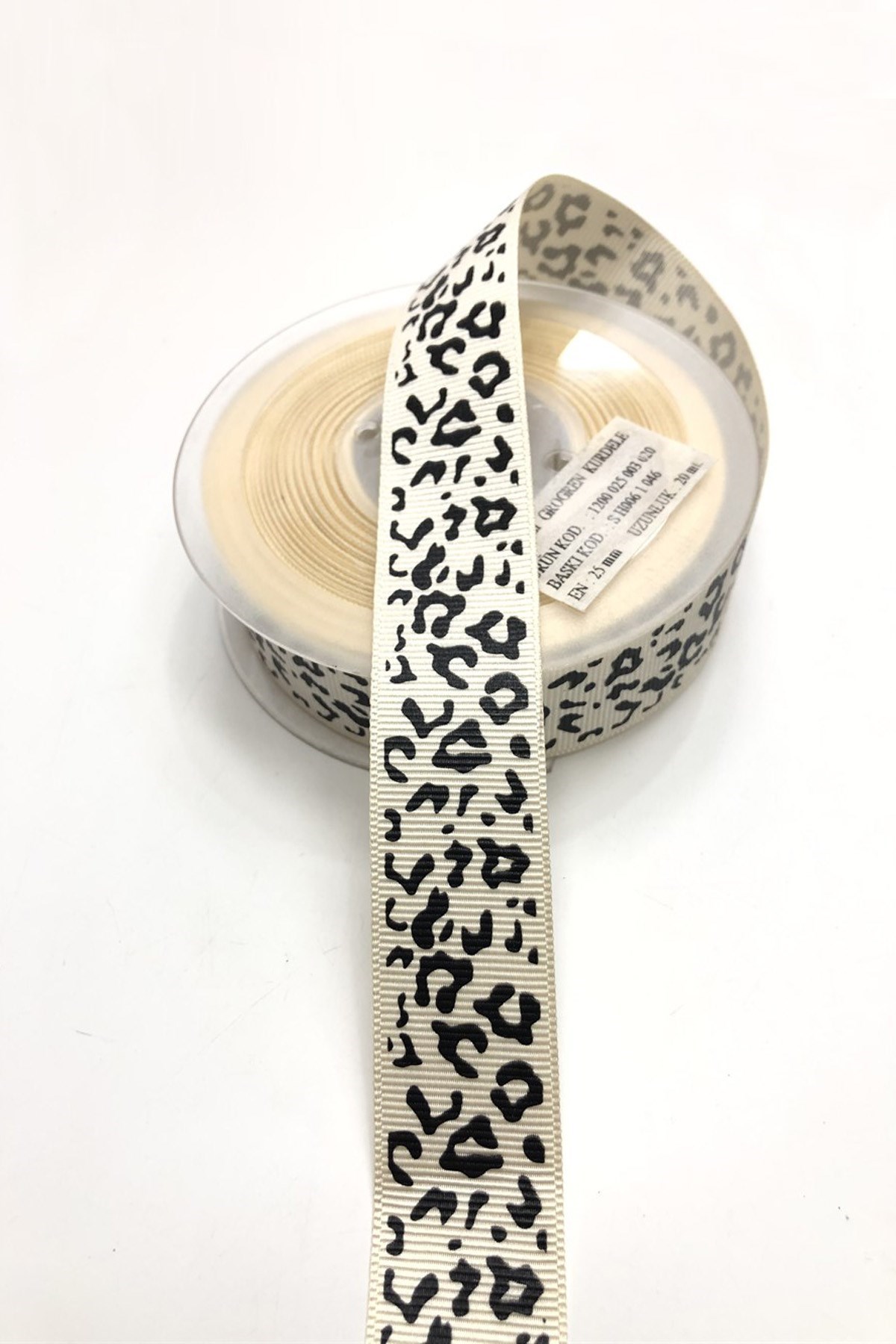 Krem Leopar Desenli  Grogren Kurdela 2,5 cm 1 mt