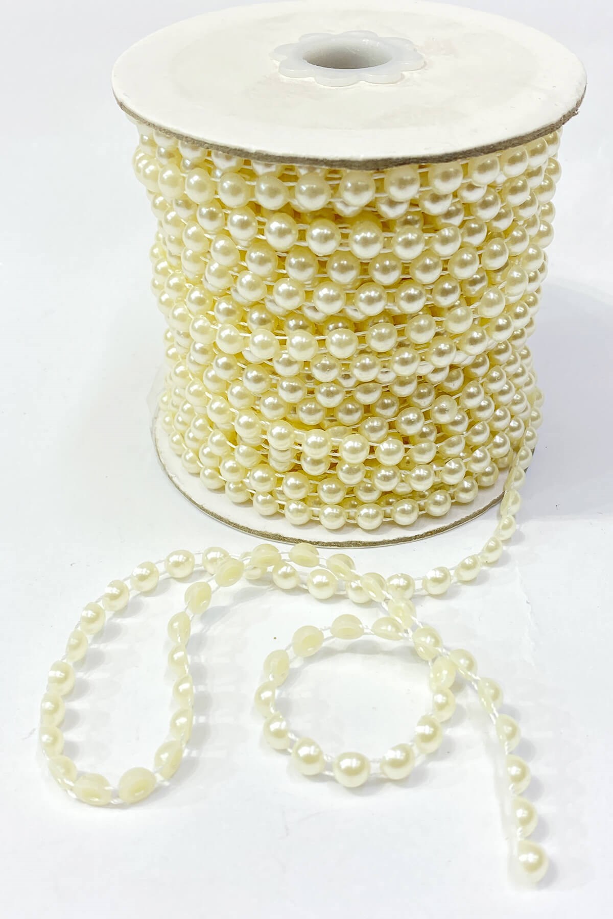 Krem Plastik Şerit Yarım İnci 6 mm 10 mt