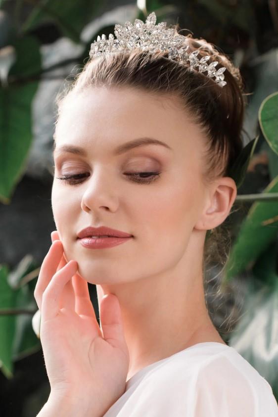Kristal Taşlı Gelin Prenses Tacı Yaprak Modeli Kraliçe Tacı Gümüş